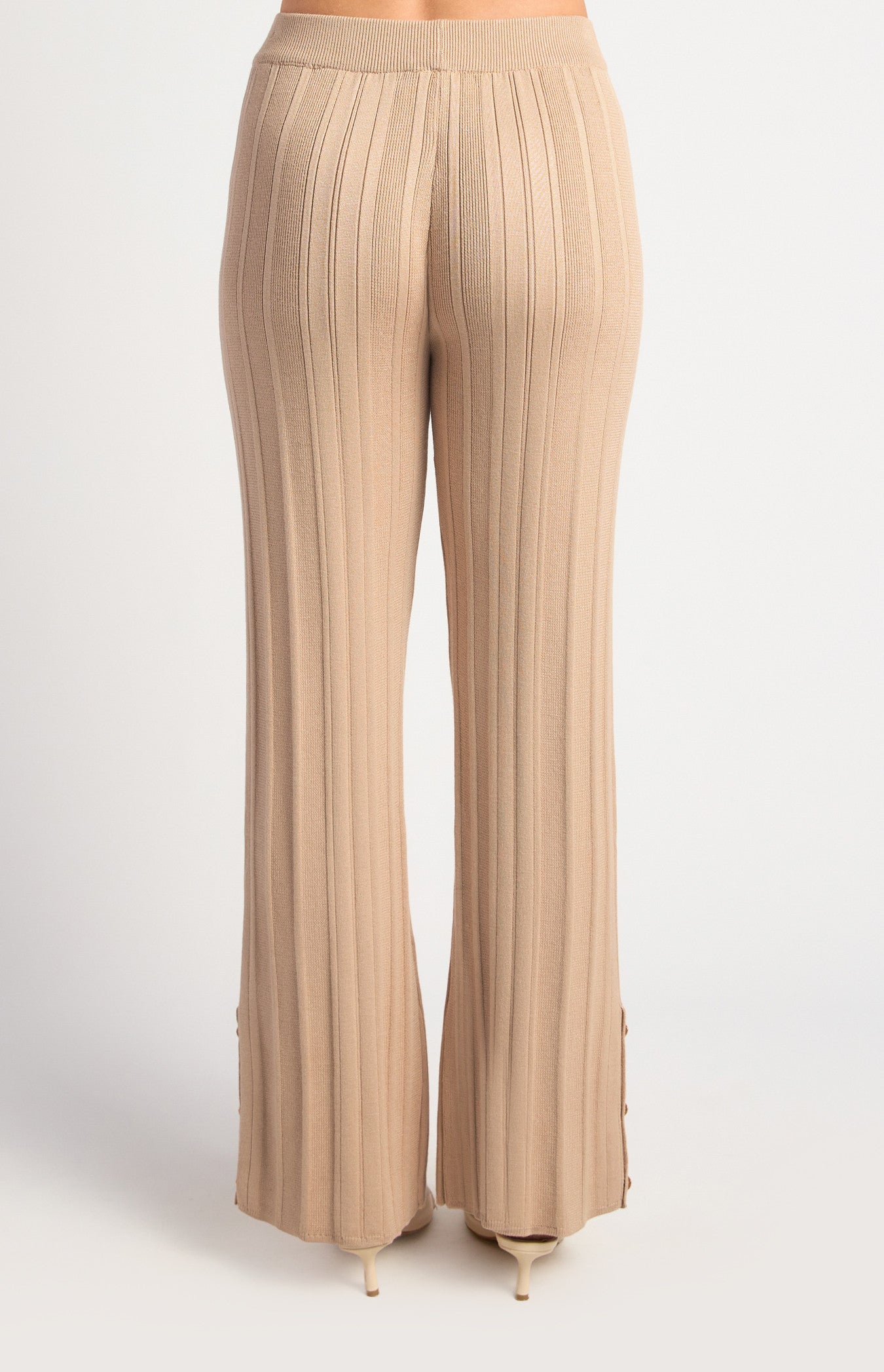 Wide Rib Gold Button Detail Knit Pants