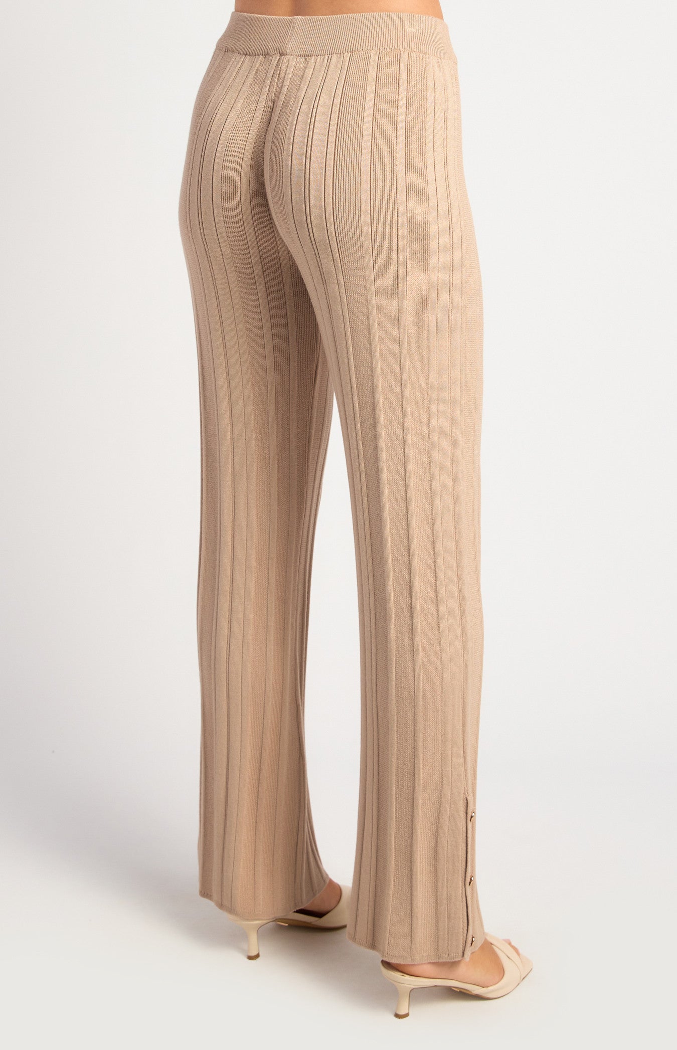 Wide Rib Gold Button Detail Knit Pants