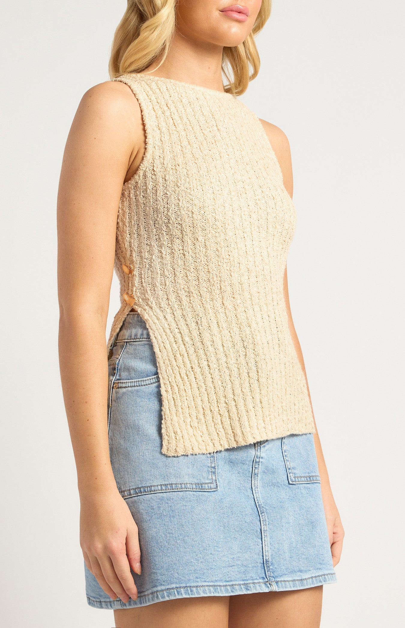 Racer Neckline Soft Knit Top