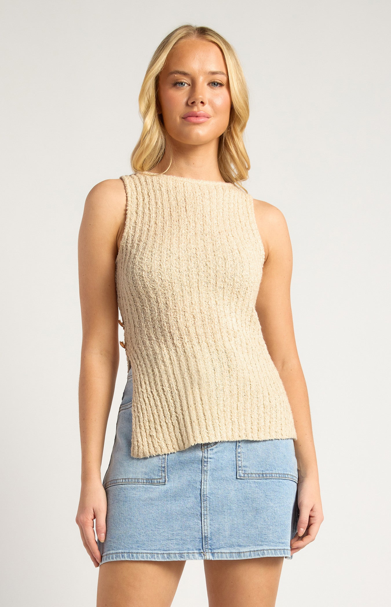 Racer Neckline Soft Knit Top