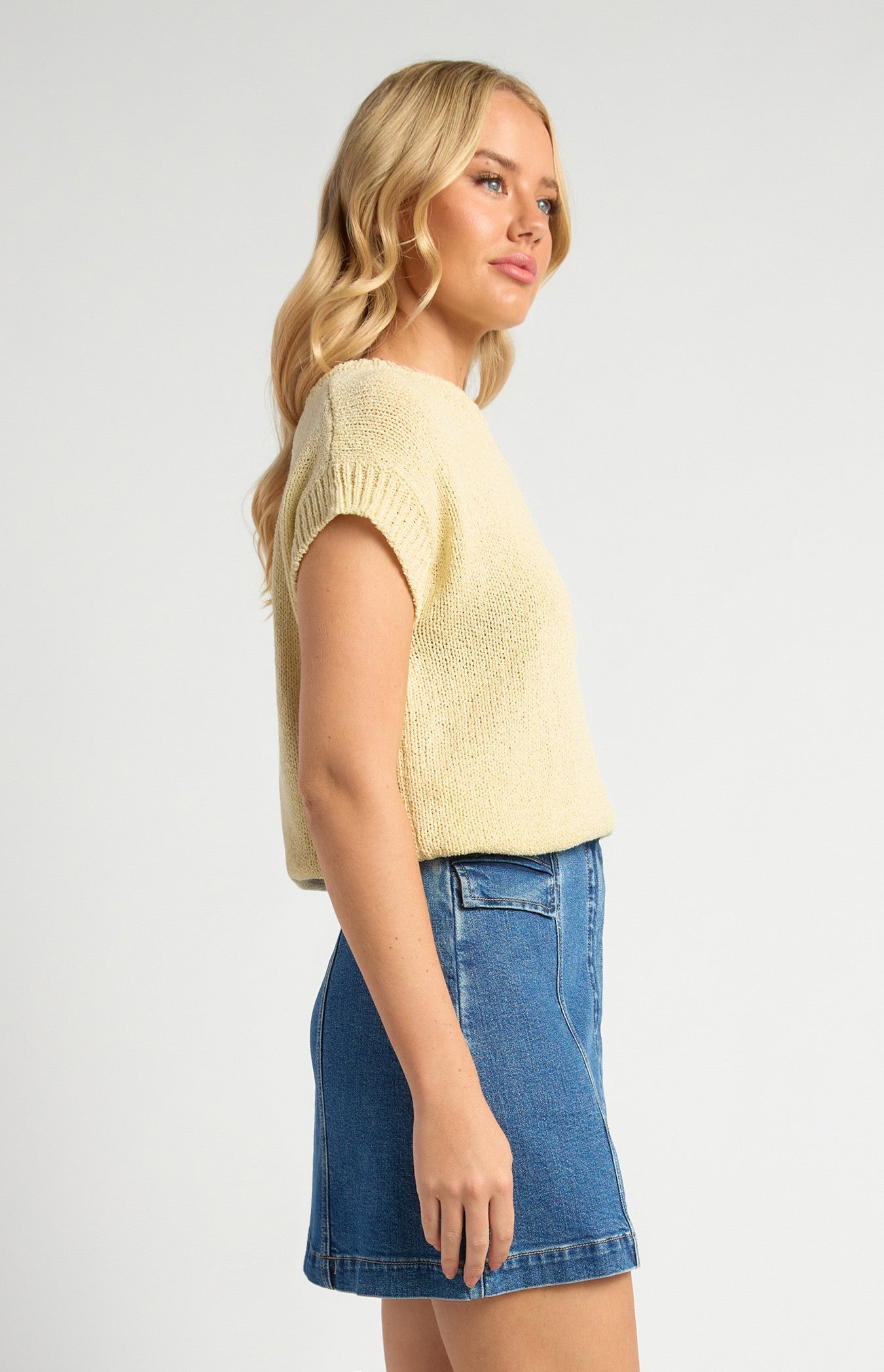 Crochet Cap Sleeves Relaxed Knit Top