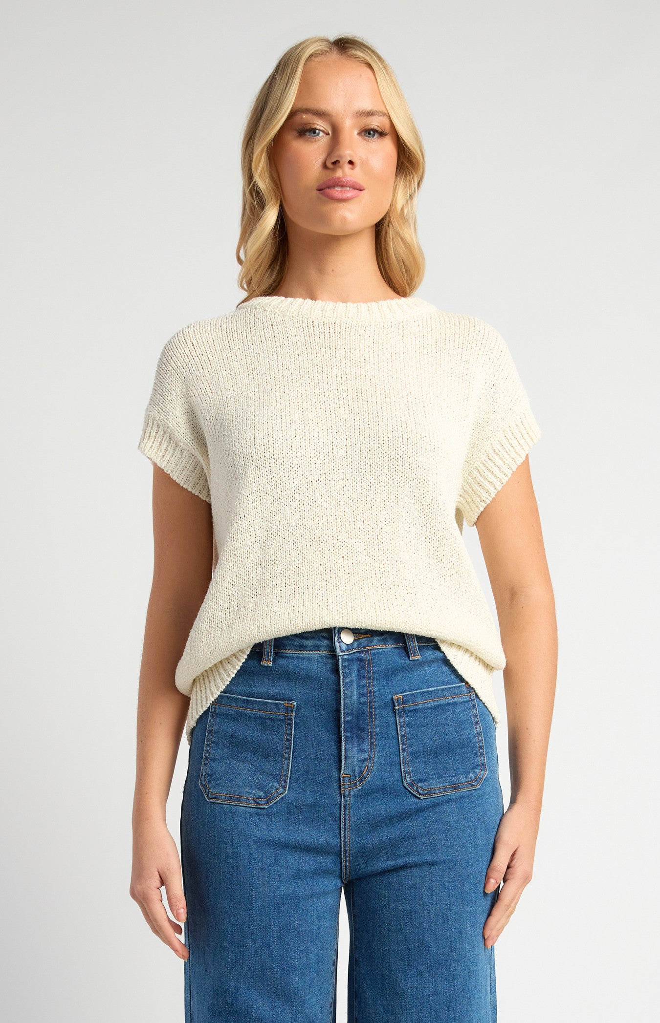 Crochet Cap Sleeves Relaxed Knit Top