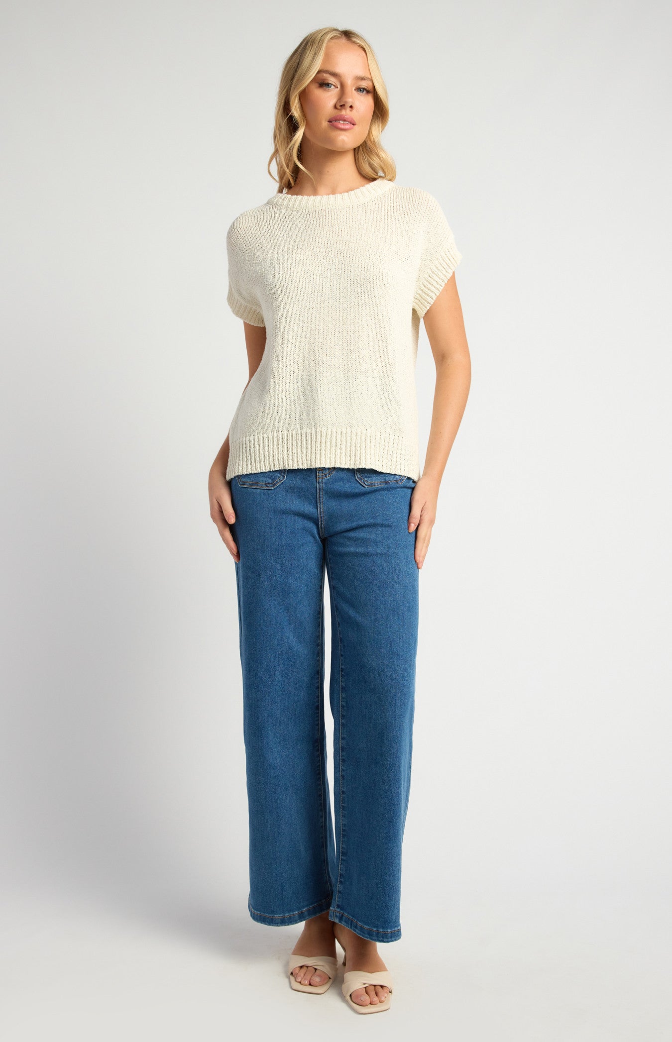 Crochet Cap Sleeves Relaxed Knit Top