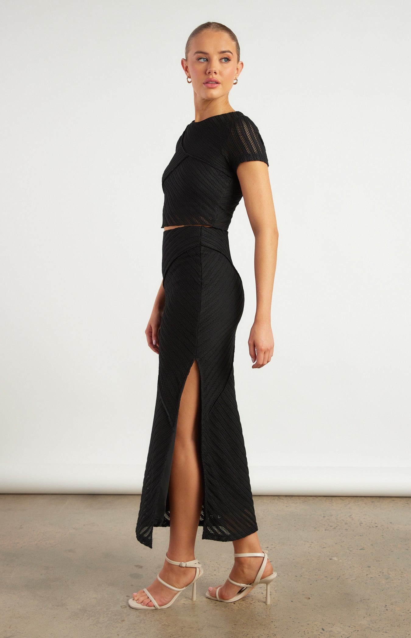 Textured Contrast Panel Jersey Top and Skirt Set