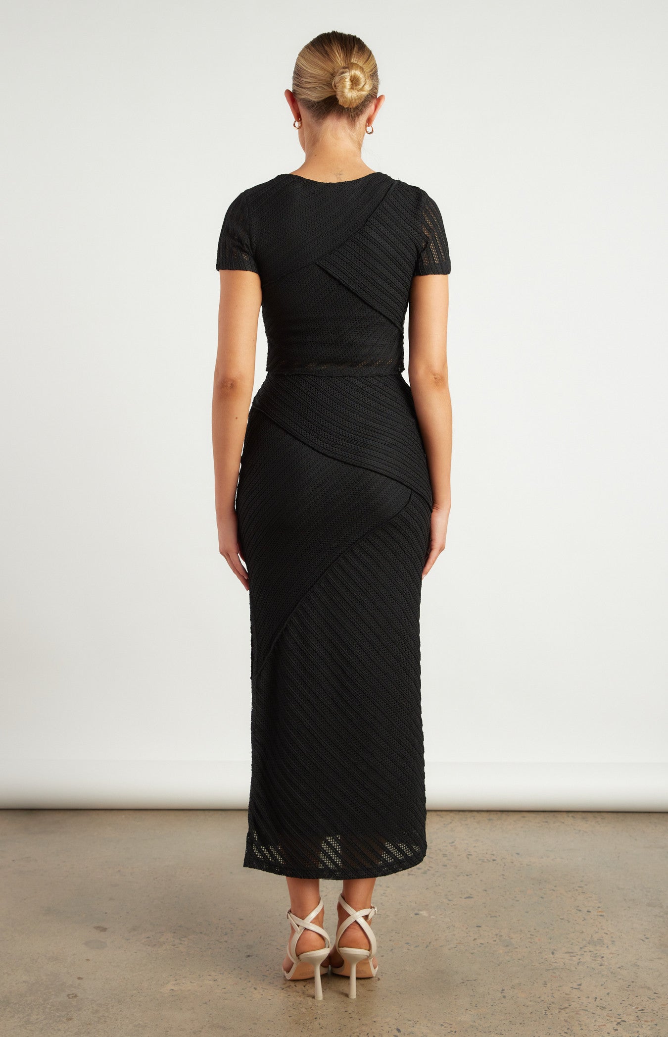 Textured Contrast Panel Jersey Top and Skirt Set