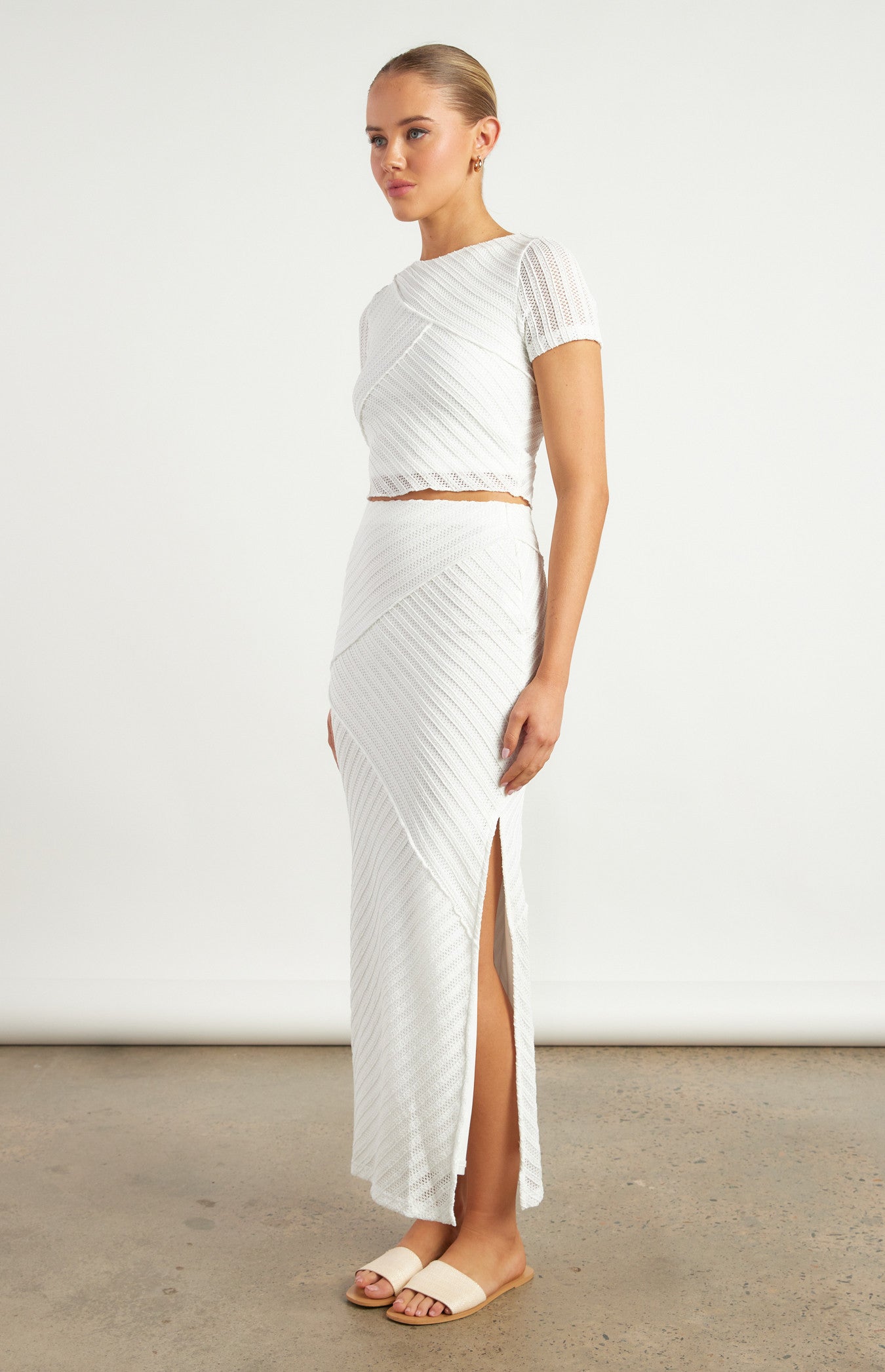 Textured Contrast Panel Jersey Top and Skirt Set