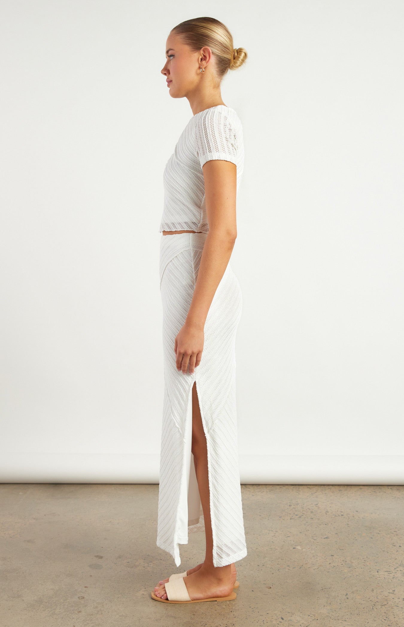 Textured Contrast Panel Jersey Top and Skirt Set