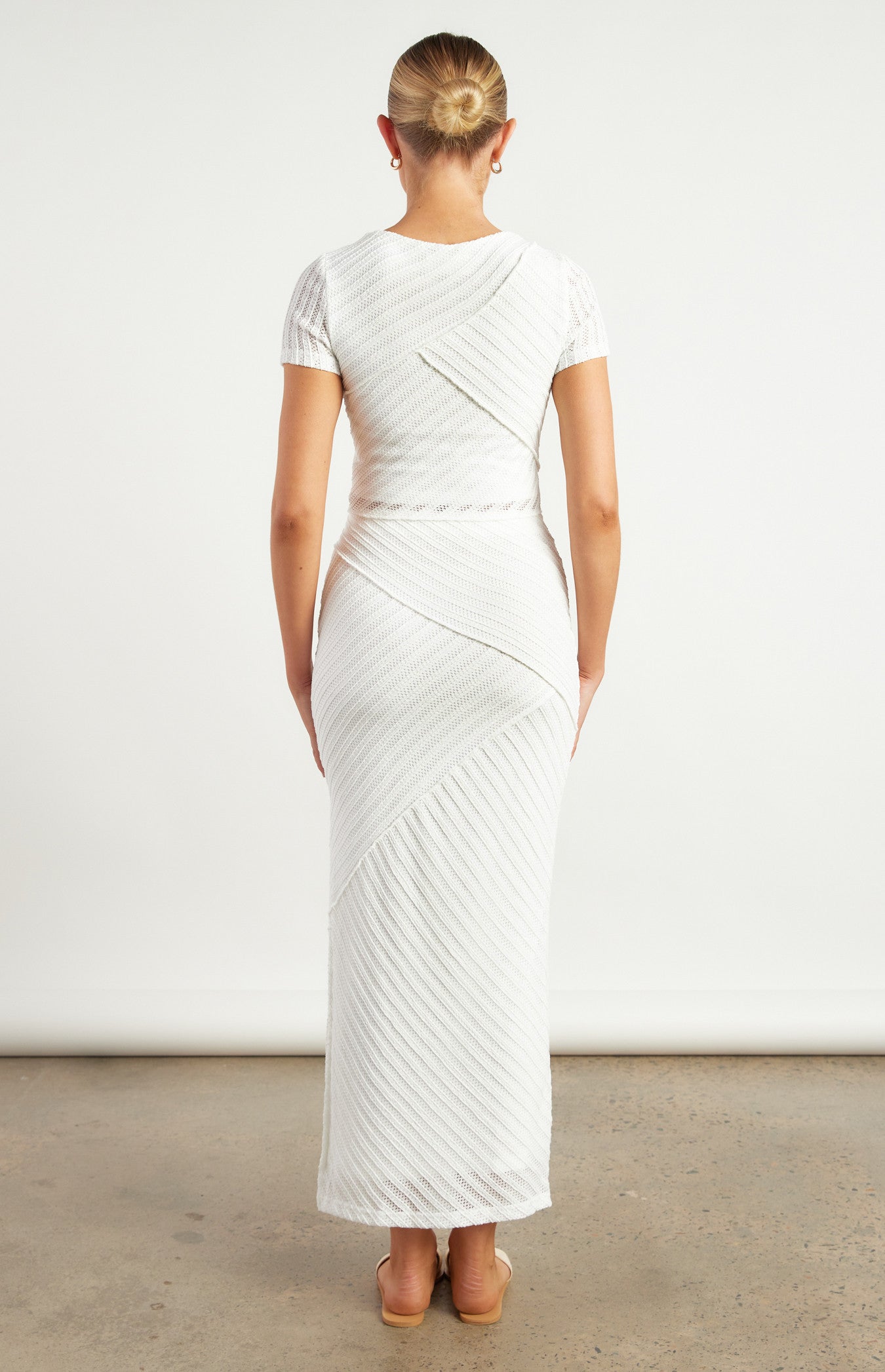 Textured Contrast Panel Jersey Top and Skirt Set