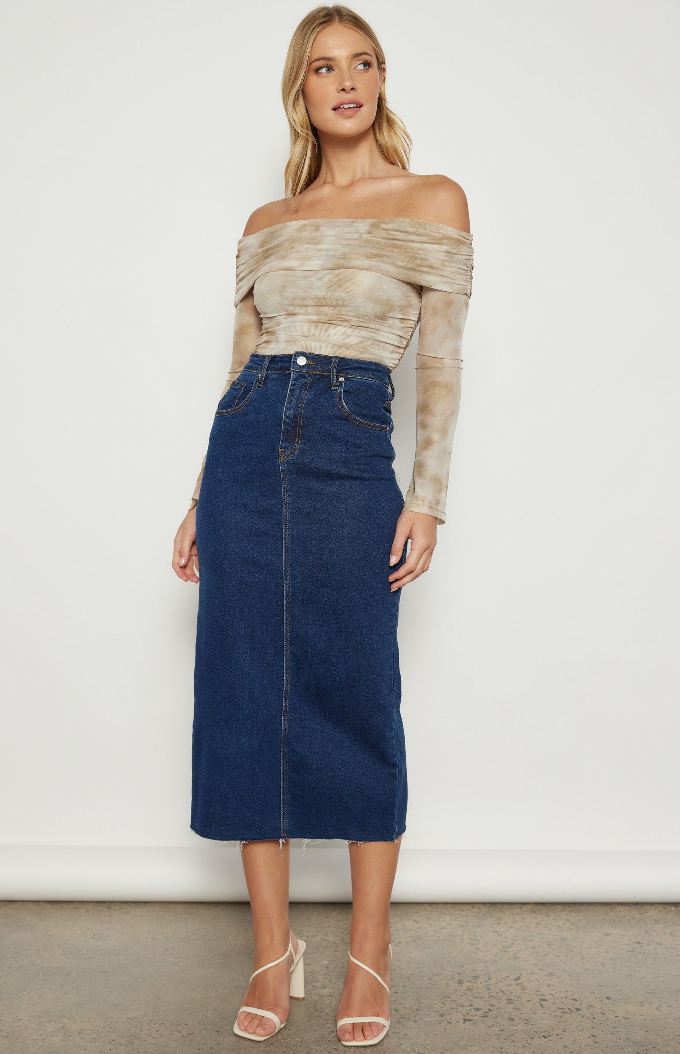 Swirl Print Off-the-Shoulder Mesh Top