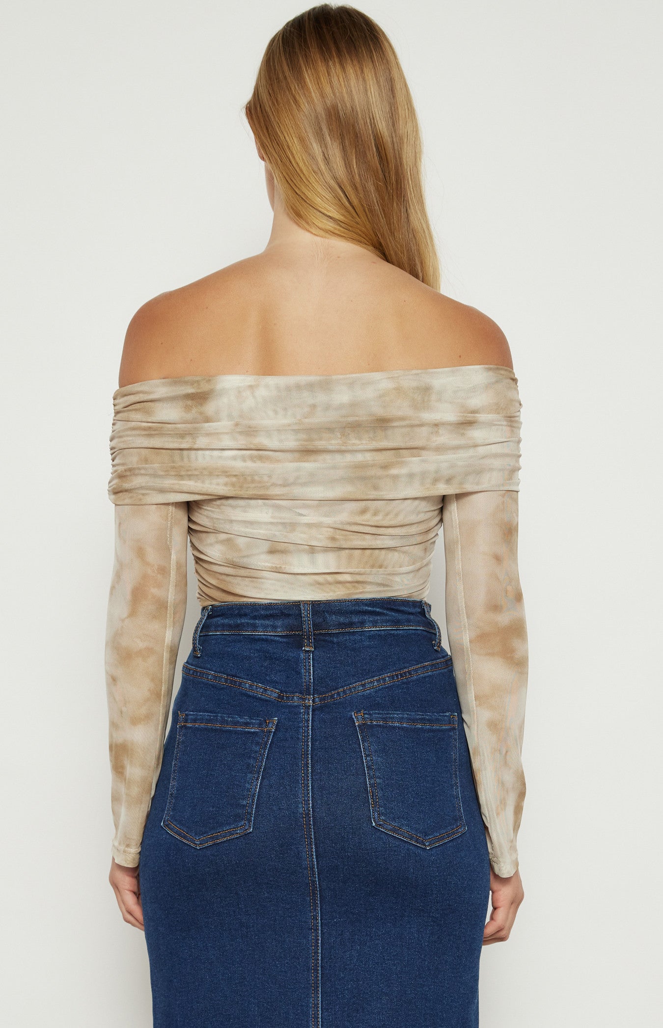 Swirl Print Off-the-Shoulder Mesh Top