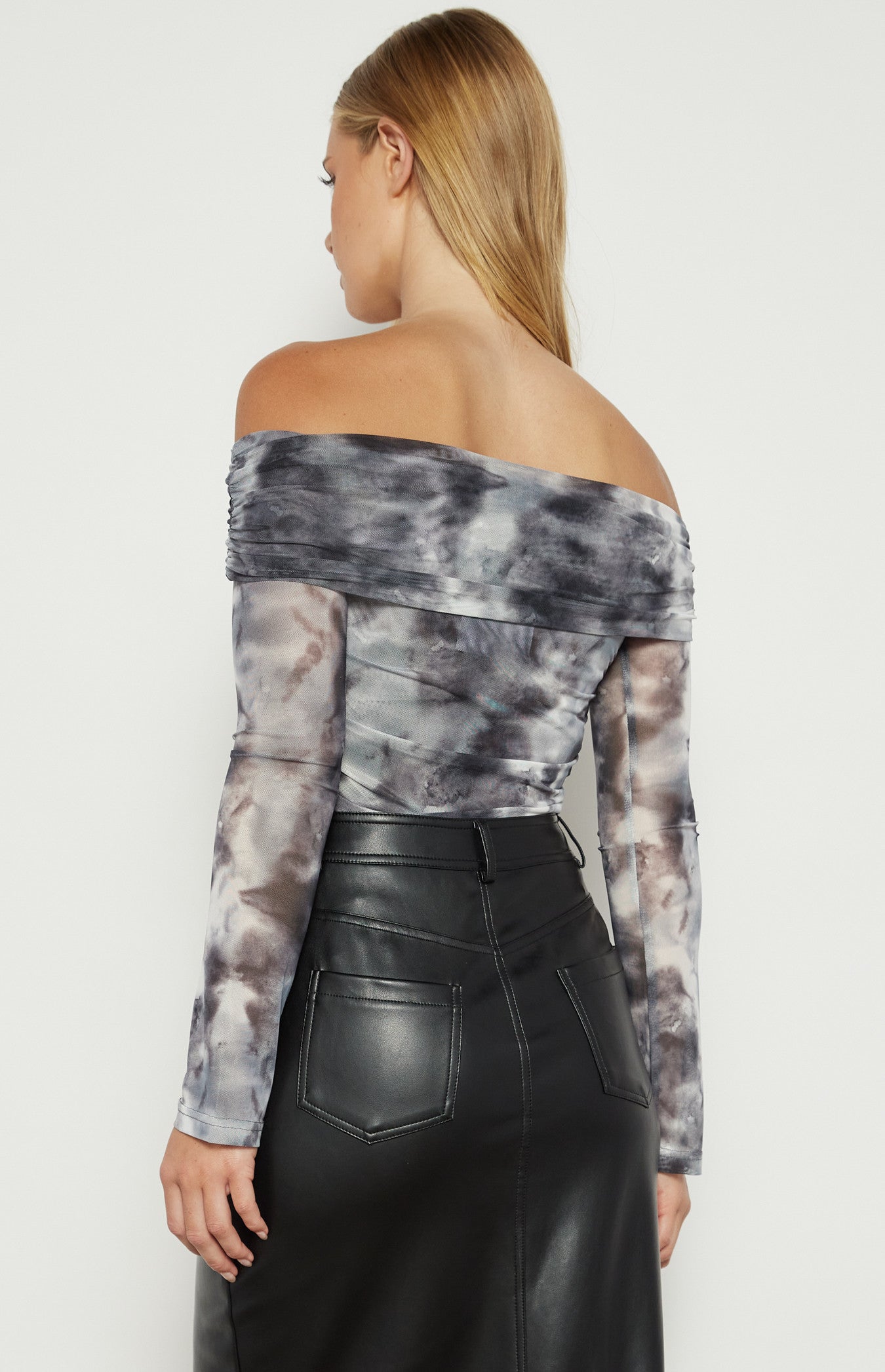 Swirl Print Off-the-Shoulder Mesh Top