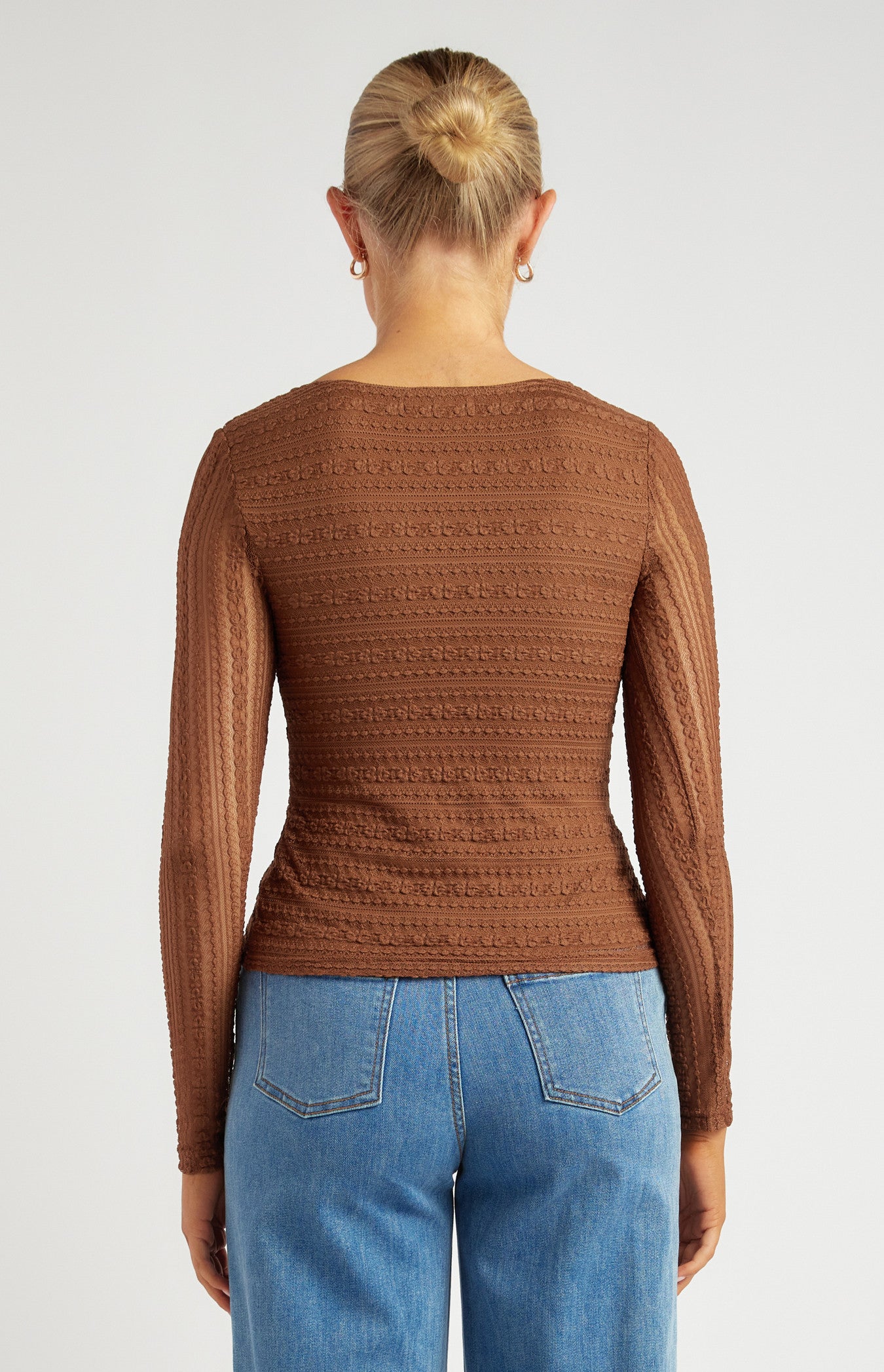 Front Drawstring Detail Stretch Lace Top