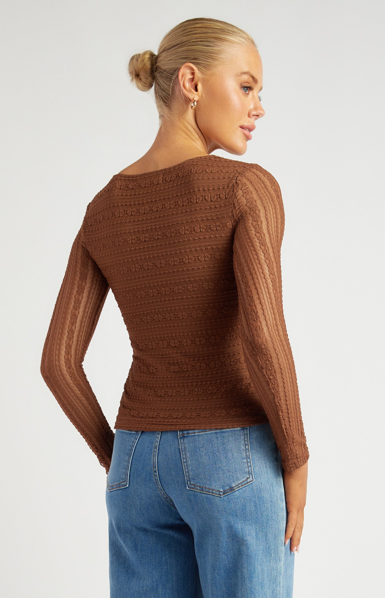 Front Drawstring Detail Stretch Lace Top