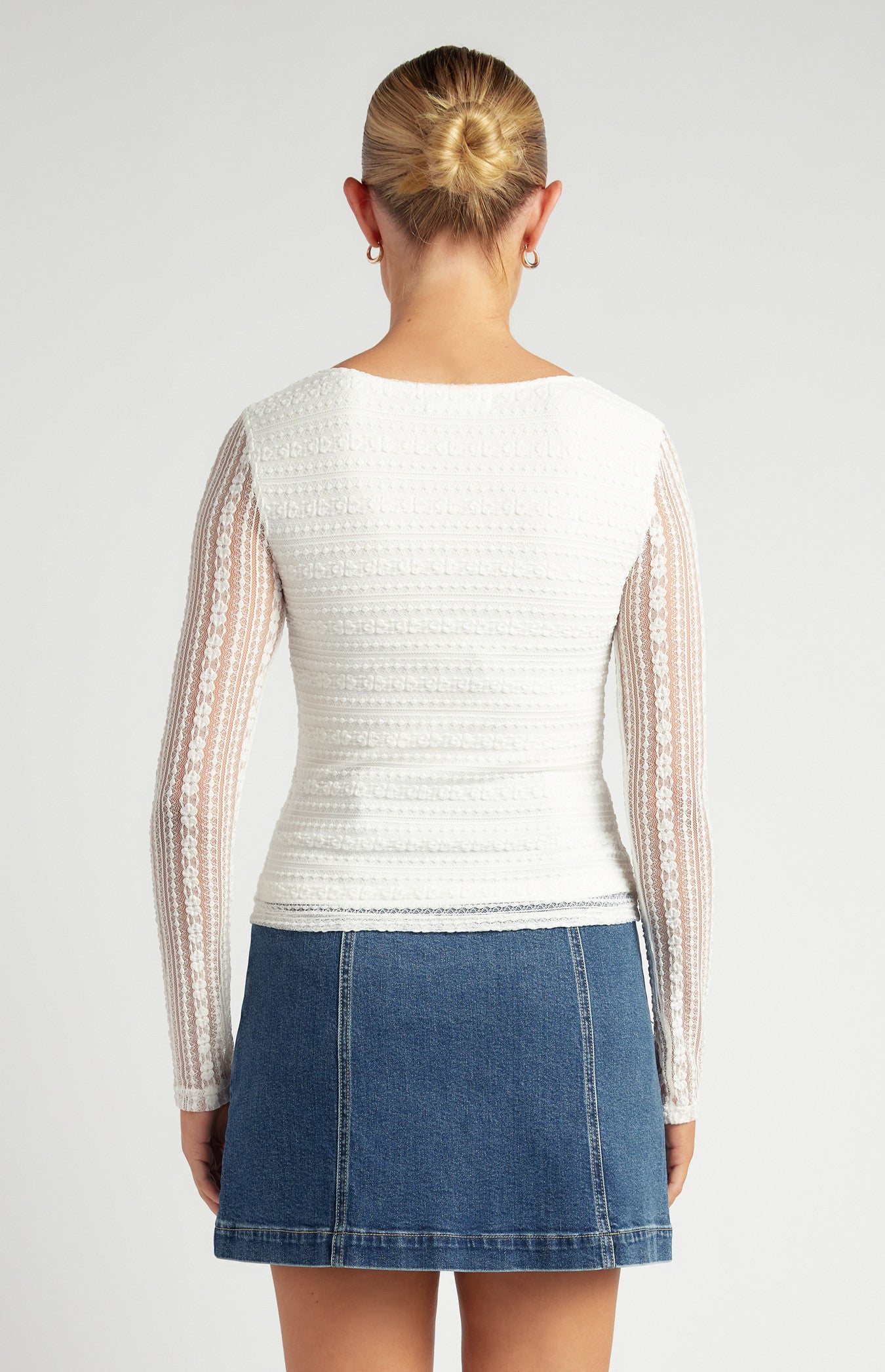 Front Drawstring Detail Stretch Lace Top