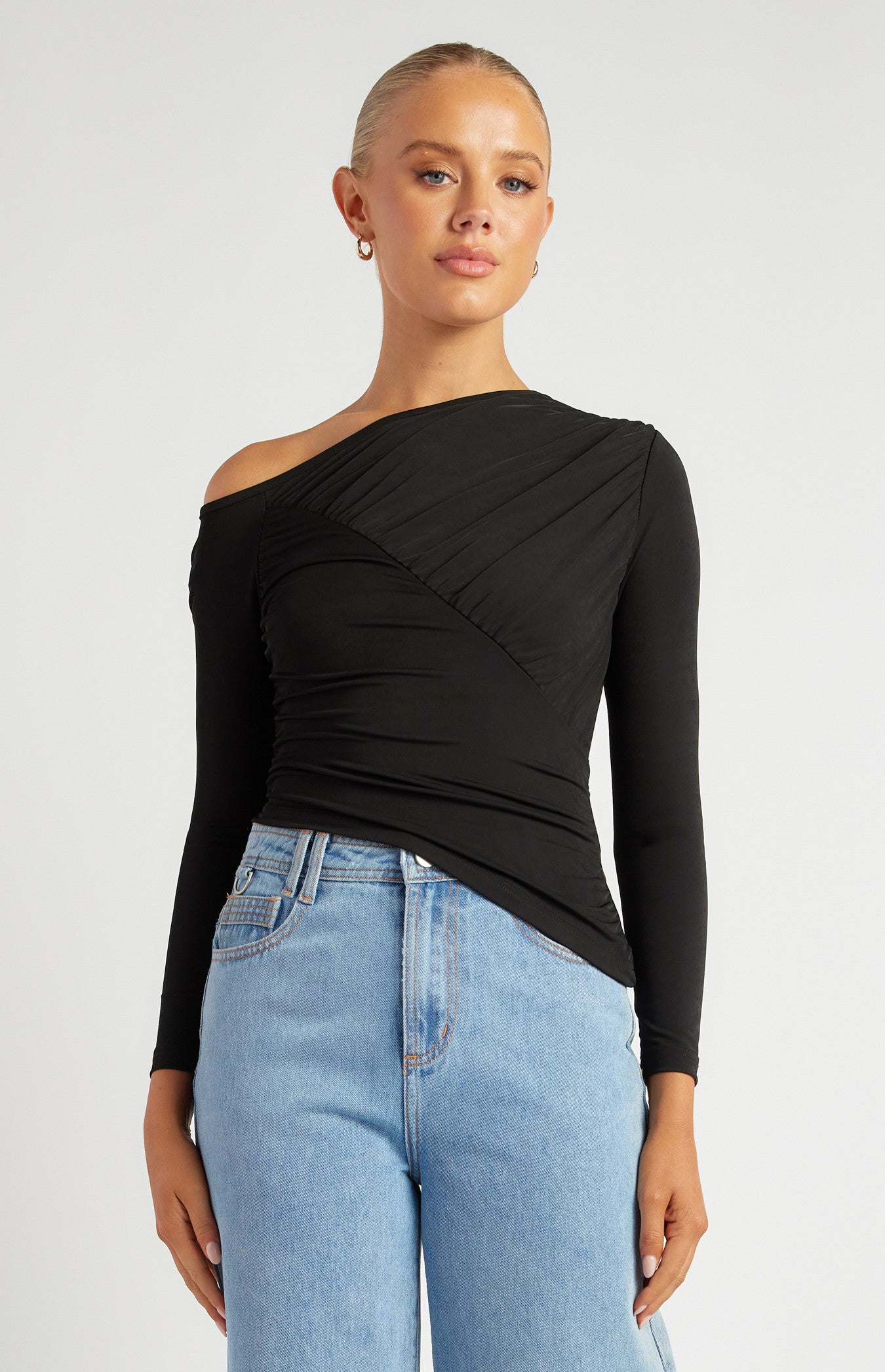 Ruched Line Detail Dressy Jersey Top
