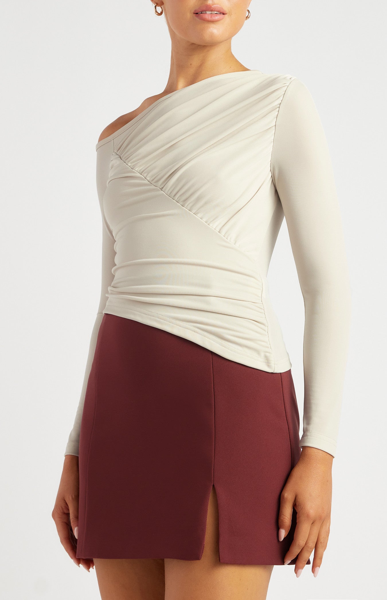 Ruched Line Detail Dressy Jersey Top