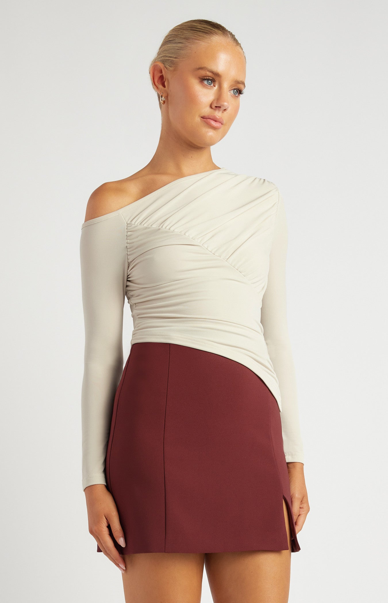 Ruched Line Detail Dressy Jersey Top