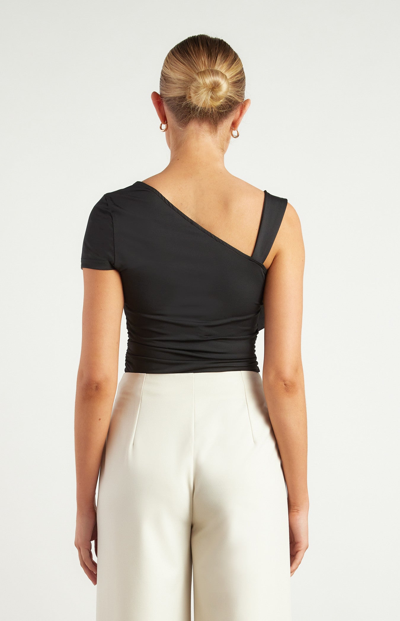 D-Ring Buckle Shoulder Detail Ruched Jersey Top