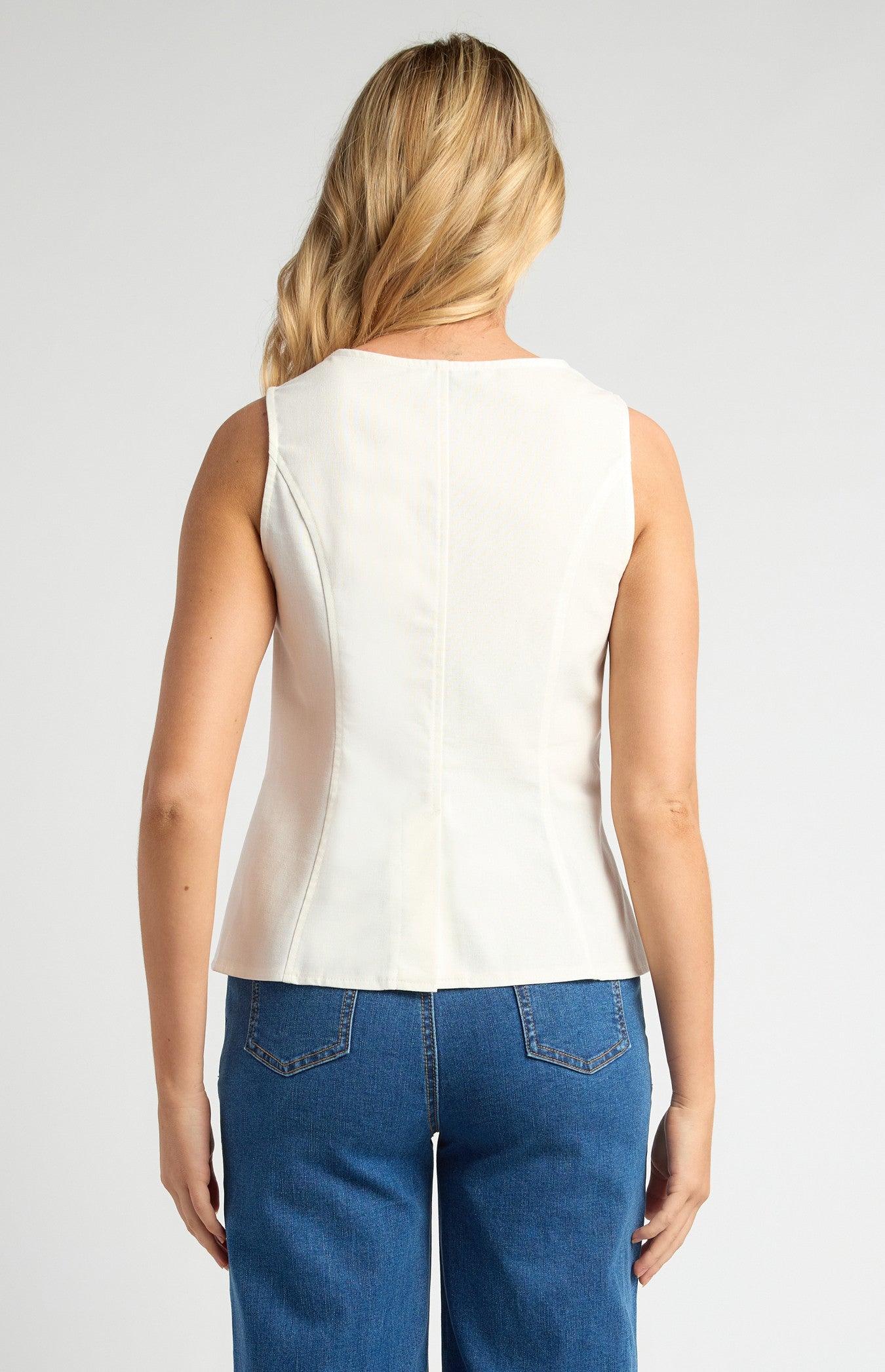 Cotton Linen Button Up Vest Top with Curved Hem