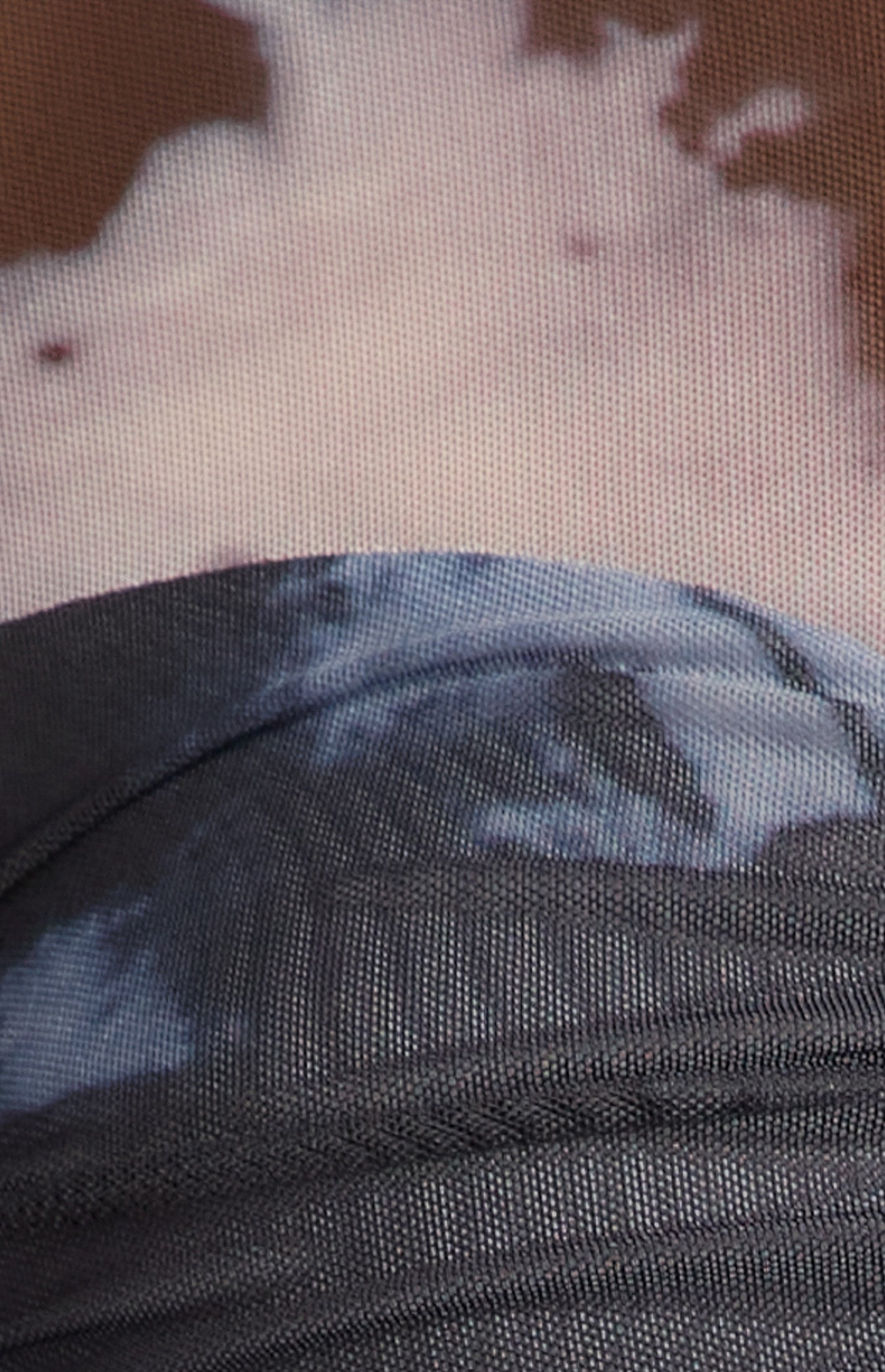 Abstract Print Mesh Top with Ruche Front