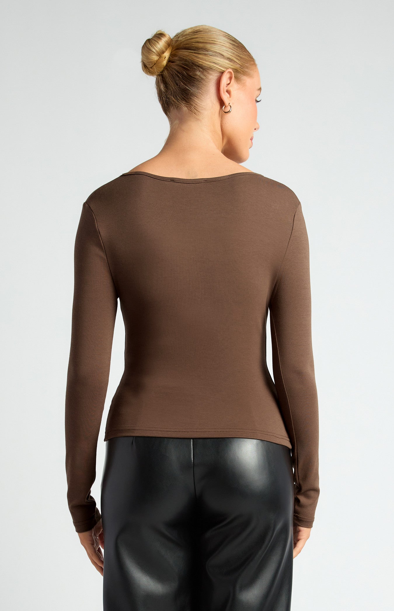 Asymmetric Neckline Jersey Top with Button Ruffle Feature