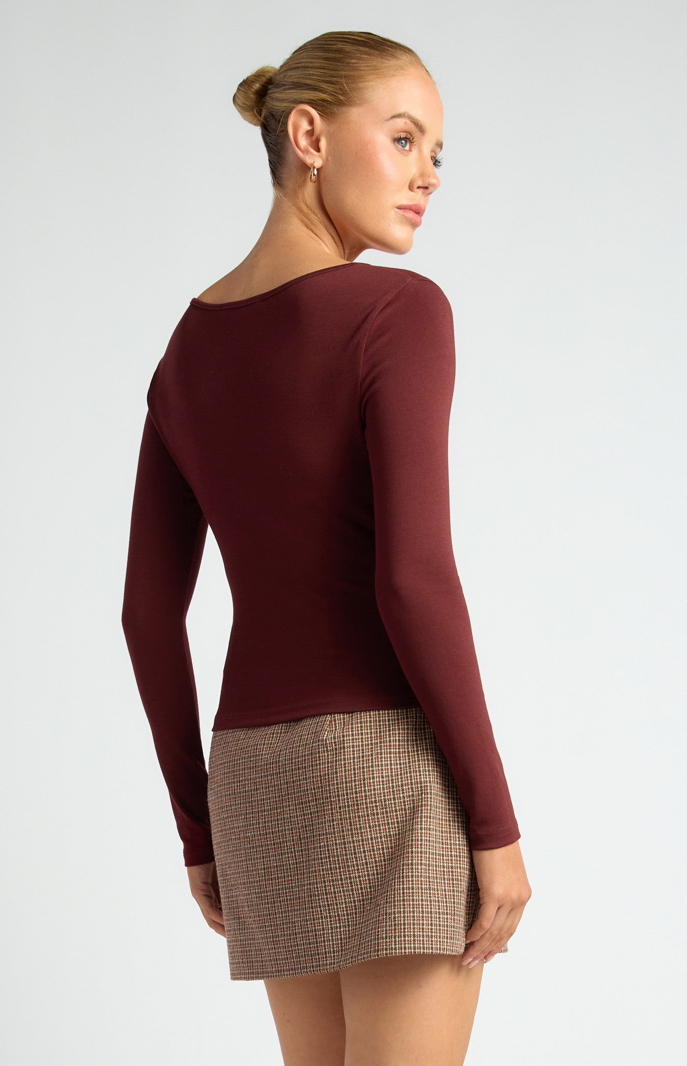 Asymmetric Neckline Jersey Top with Button Ruffle Feature