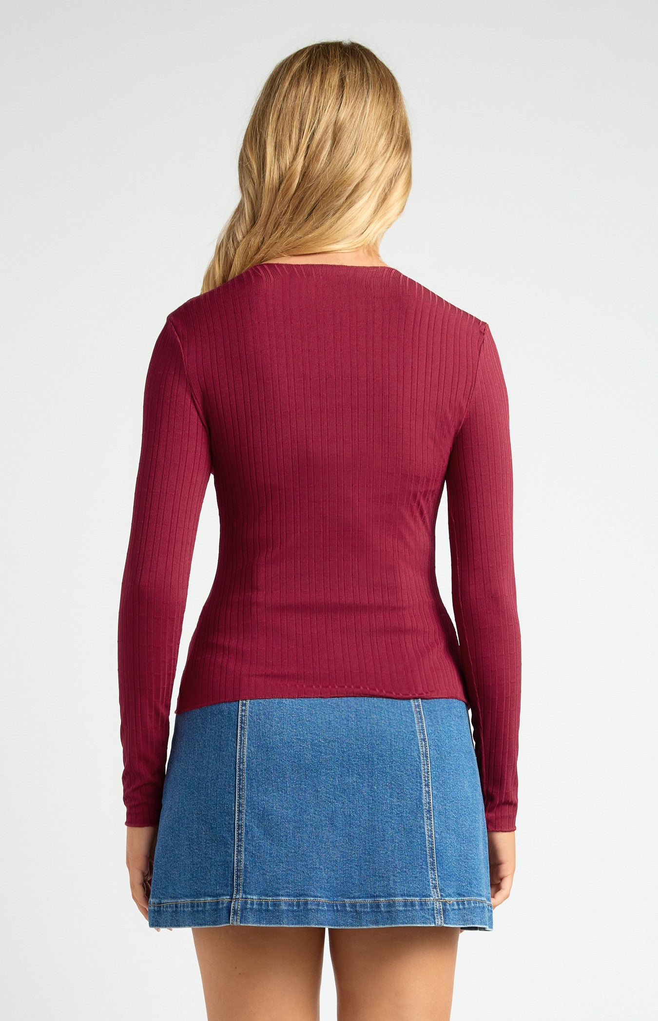 Contrast Detail Button-Up Textured Jersey Top