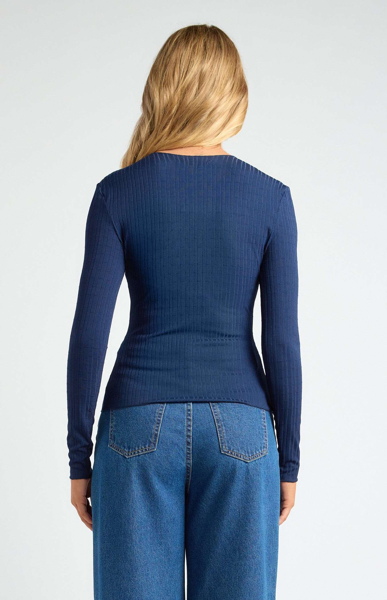 Contrast Detail Button-Up Textured Jersey Top