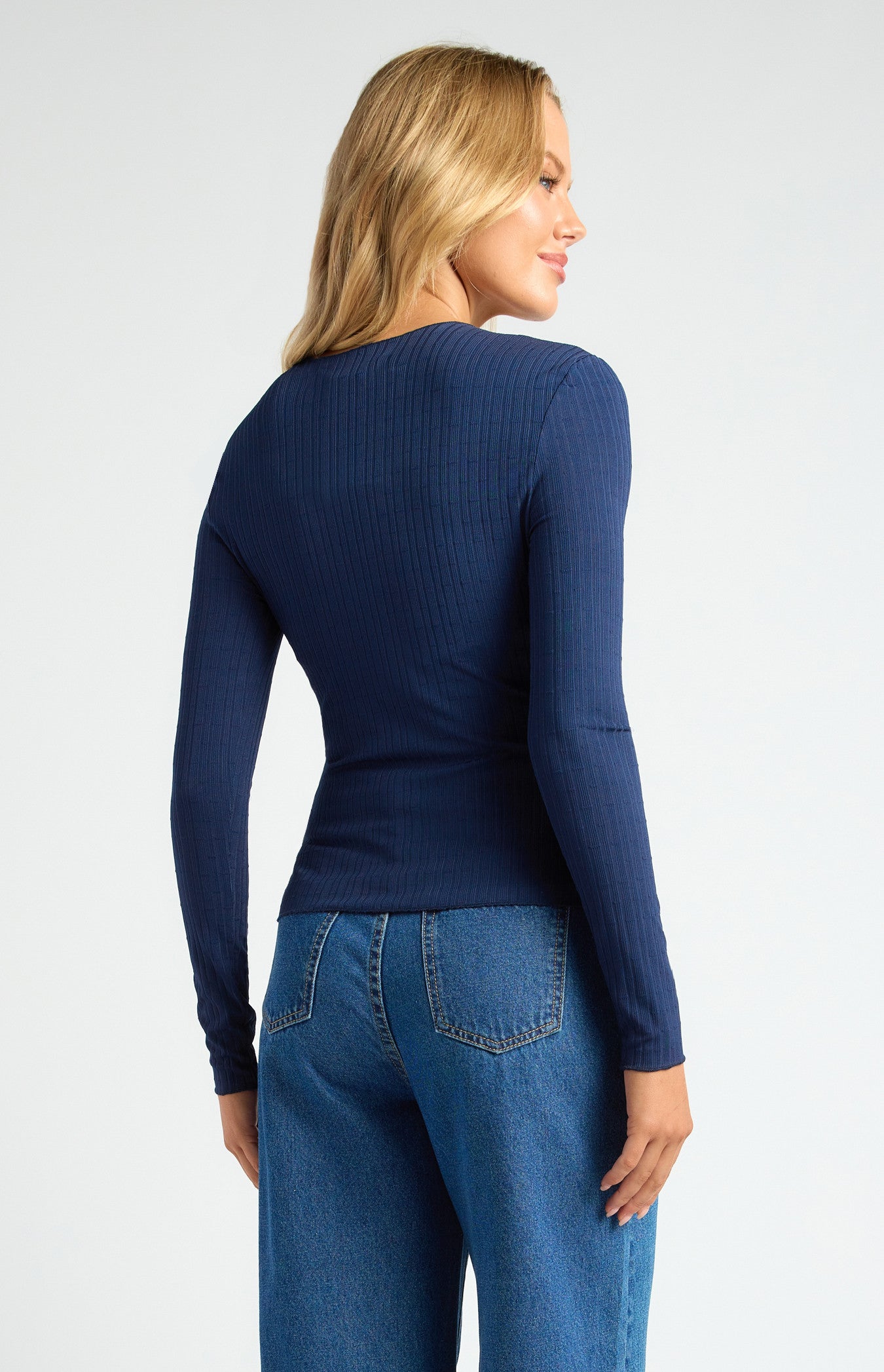 Contrast Detail Button-Up Textured Jersey Top