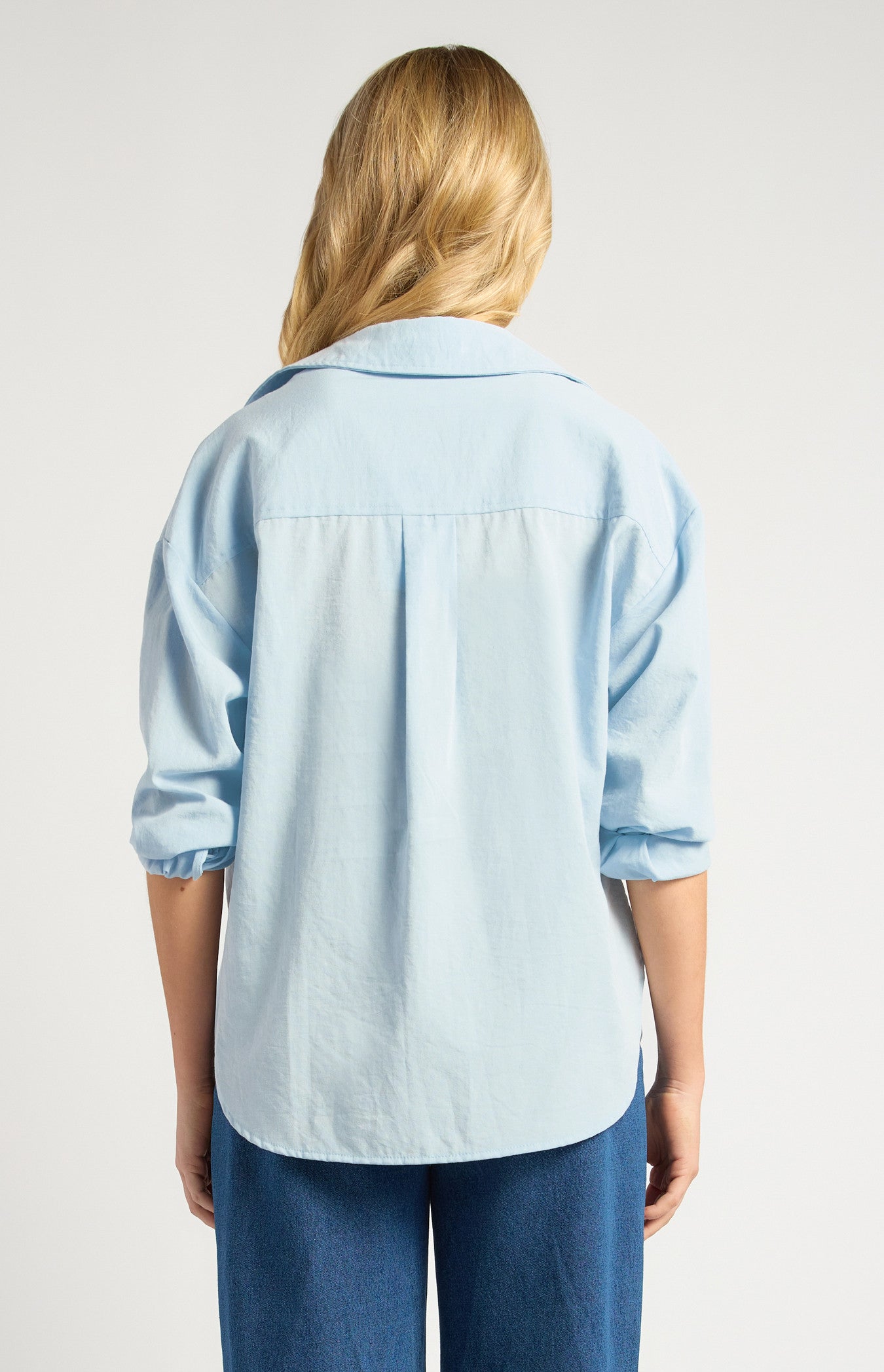 Oversized Cotton Blend Button-Up Shirt with Front Pocket Detail