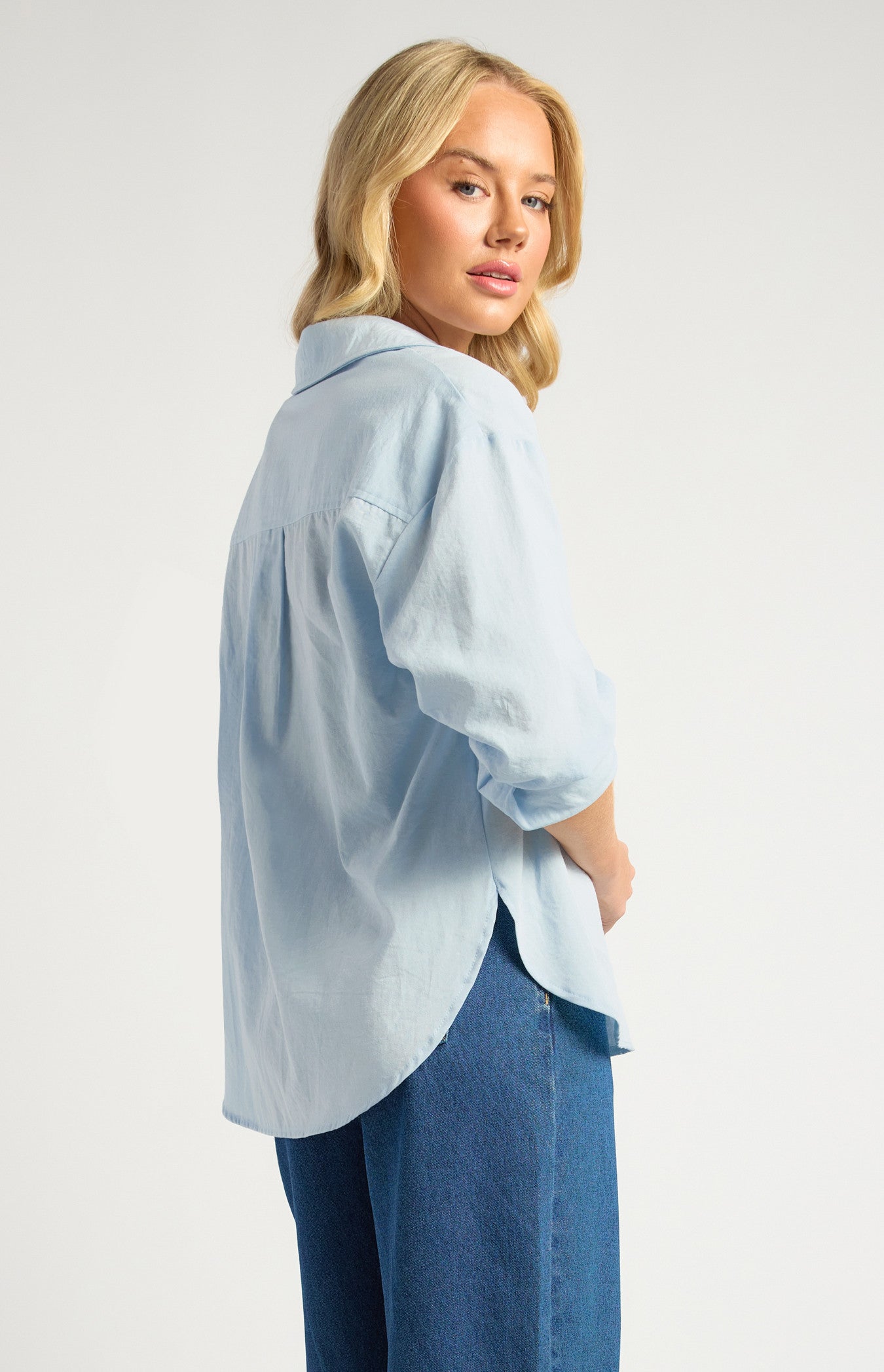 Oversized Cotton Blend Button-Up Shirt with Front Pocket Detail