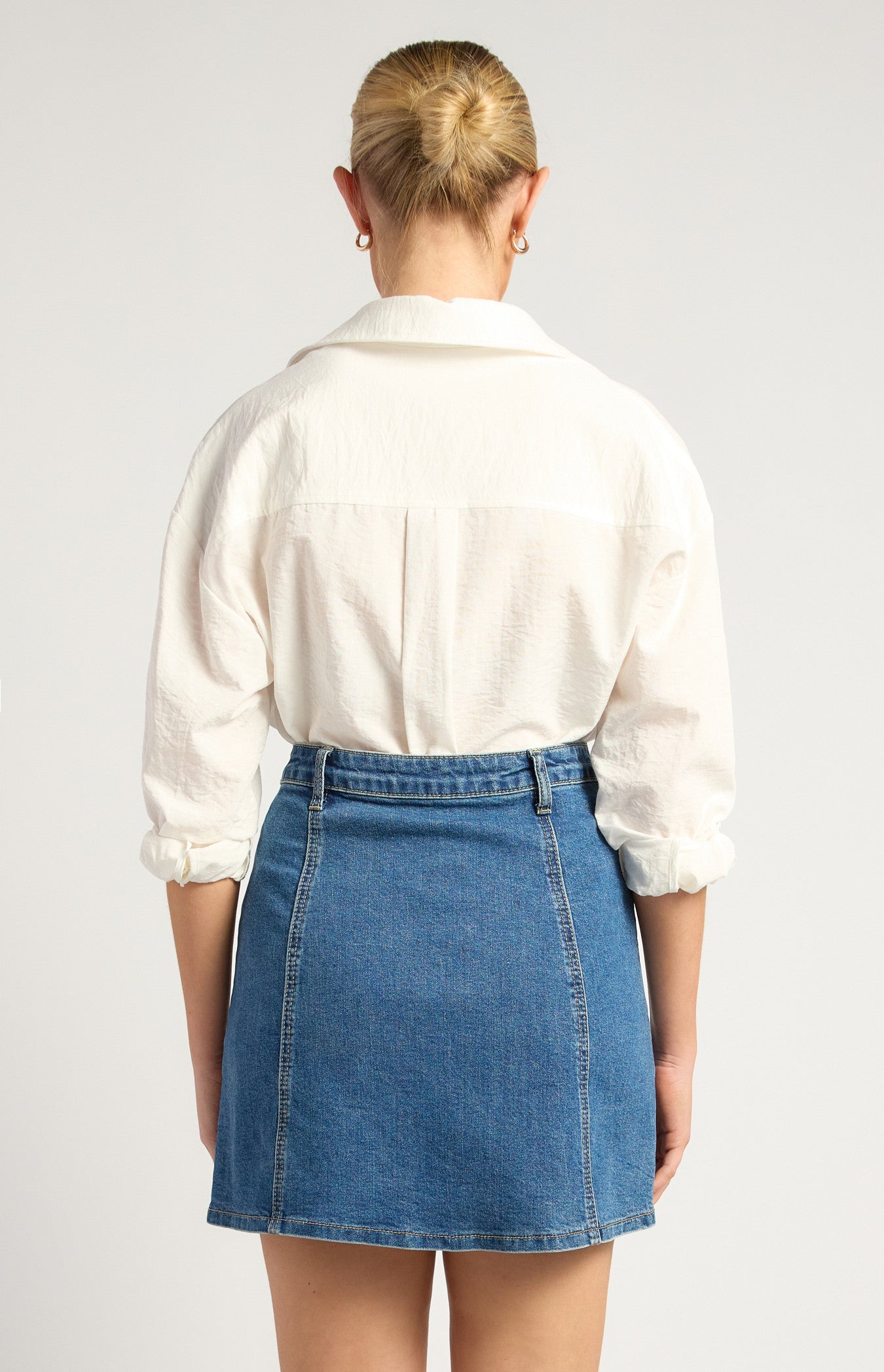 Oversized Cotton Blend Button-Up Shirt with Front Pocket Detail