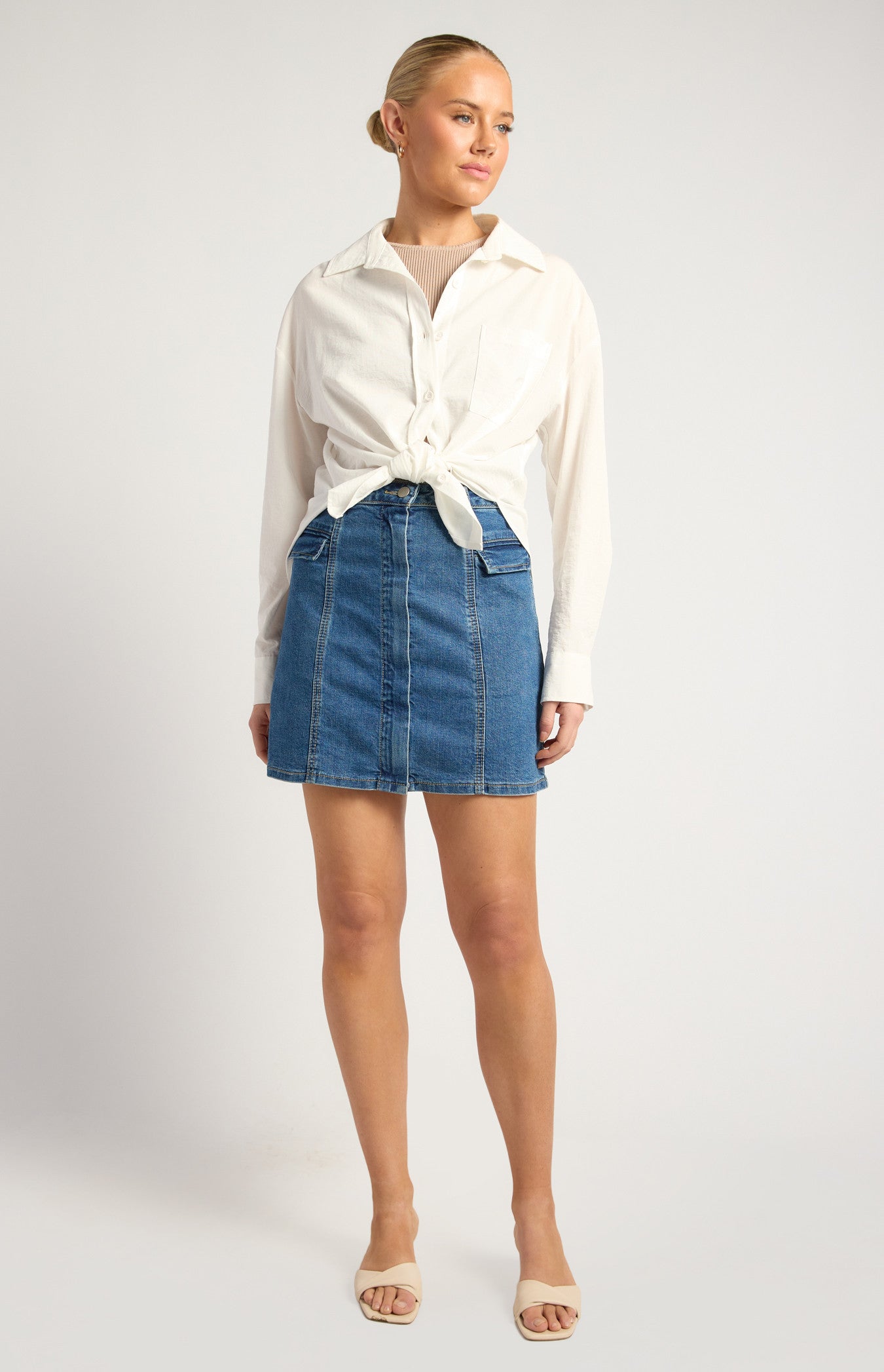Oversized Cotton Blend Button-Up Shirt with Front Pocket Detail