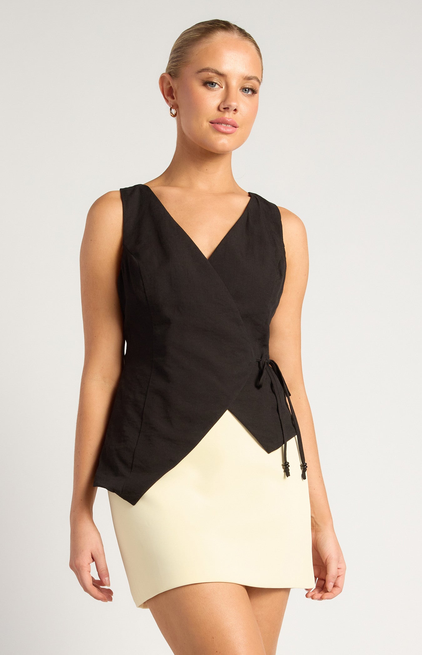 Textured Fabric Wrap Top With Beaded Toggles