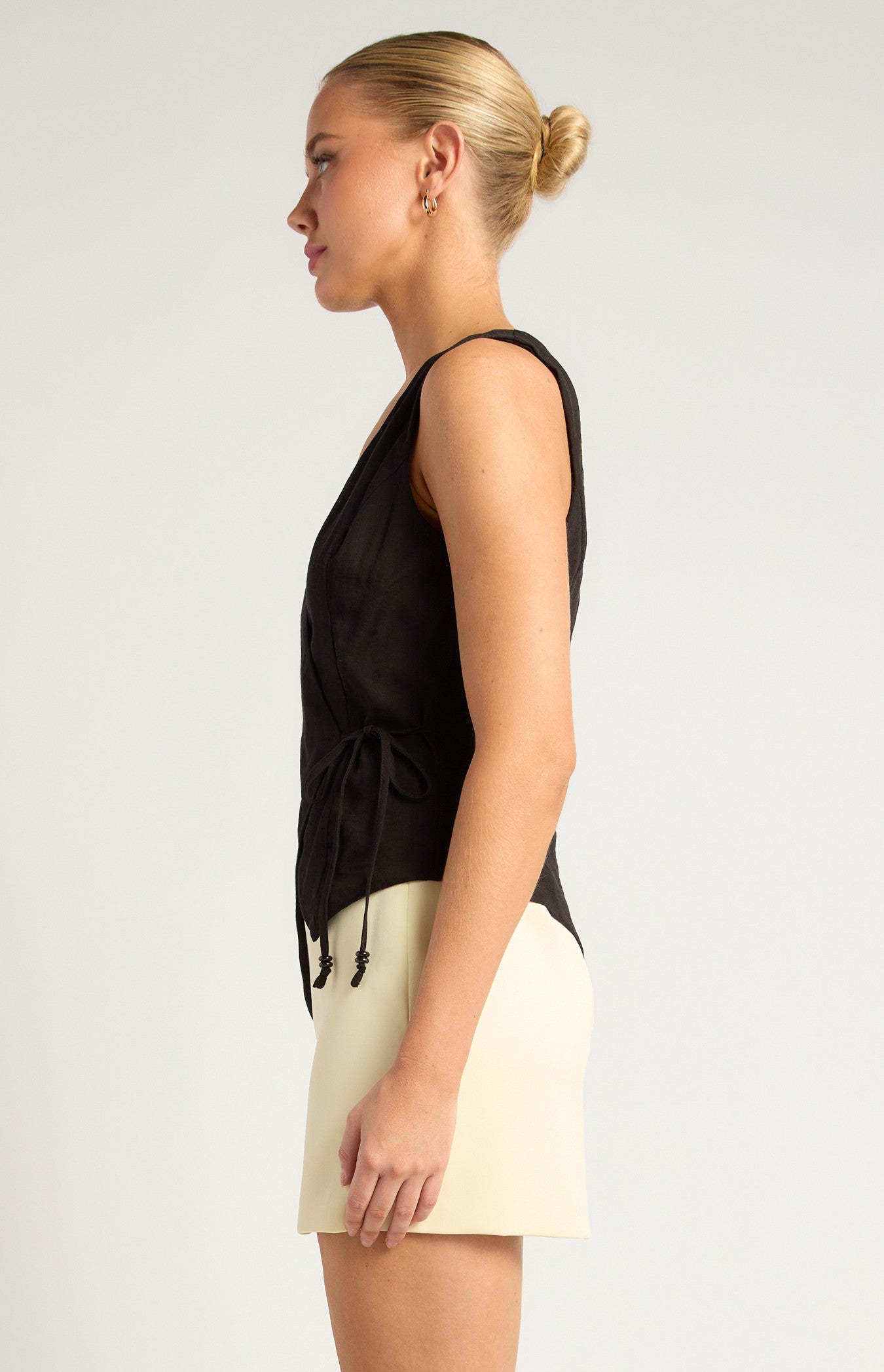 Textured Fabric Wrap Top With Beaded Toggles