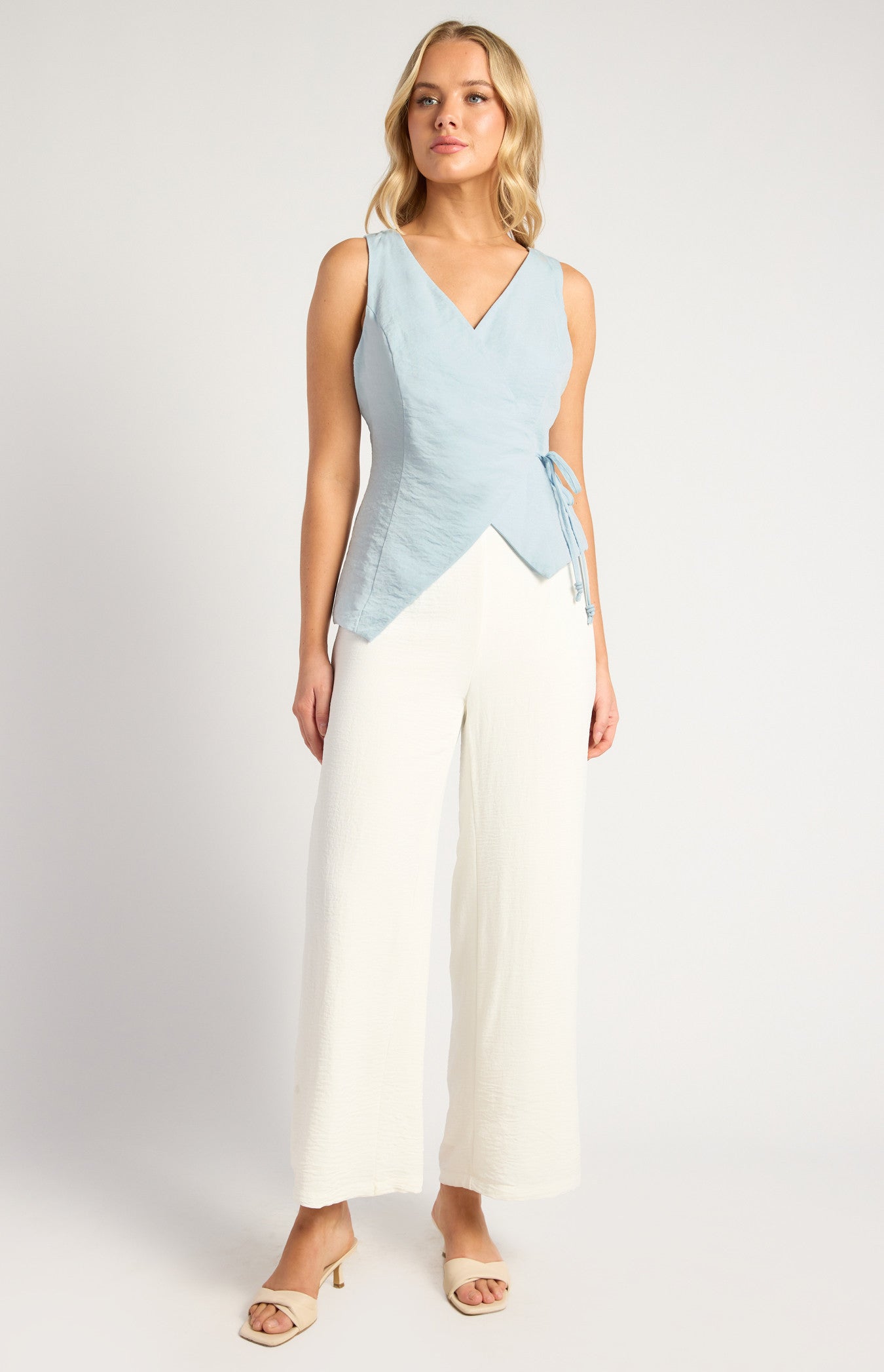 Textured Fabric Wrap Top With Beaded Toggles