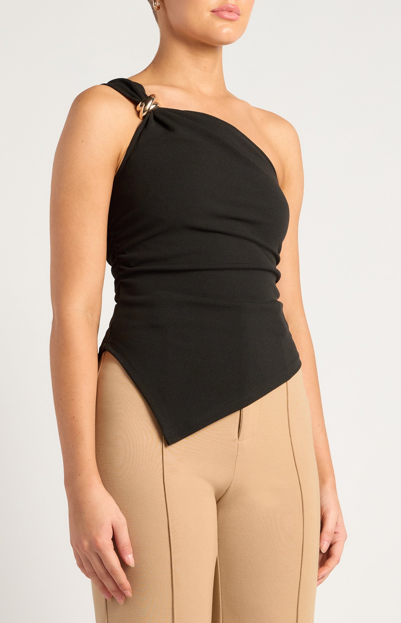 Gold Buckle Asymmetric Hem Jersey Top