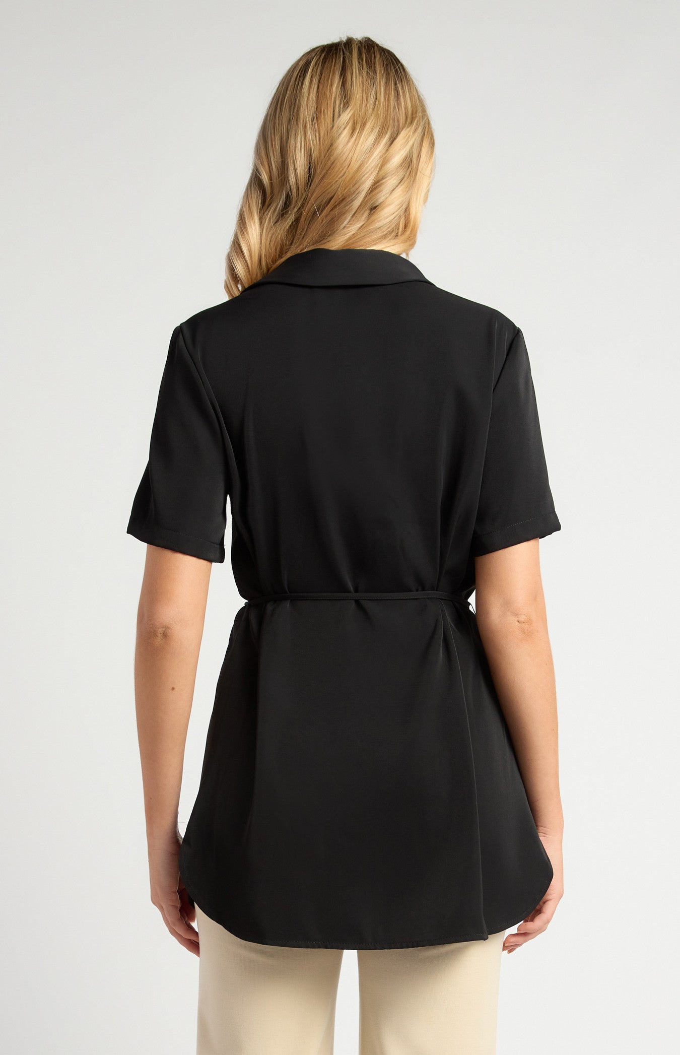 Short Sleeve Collared Shirt with Gold Buttons, Thin Belt & Toggle Detail