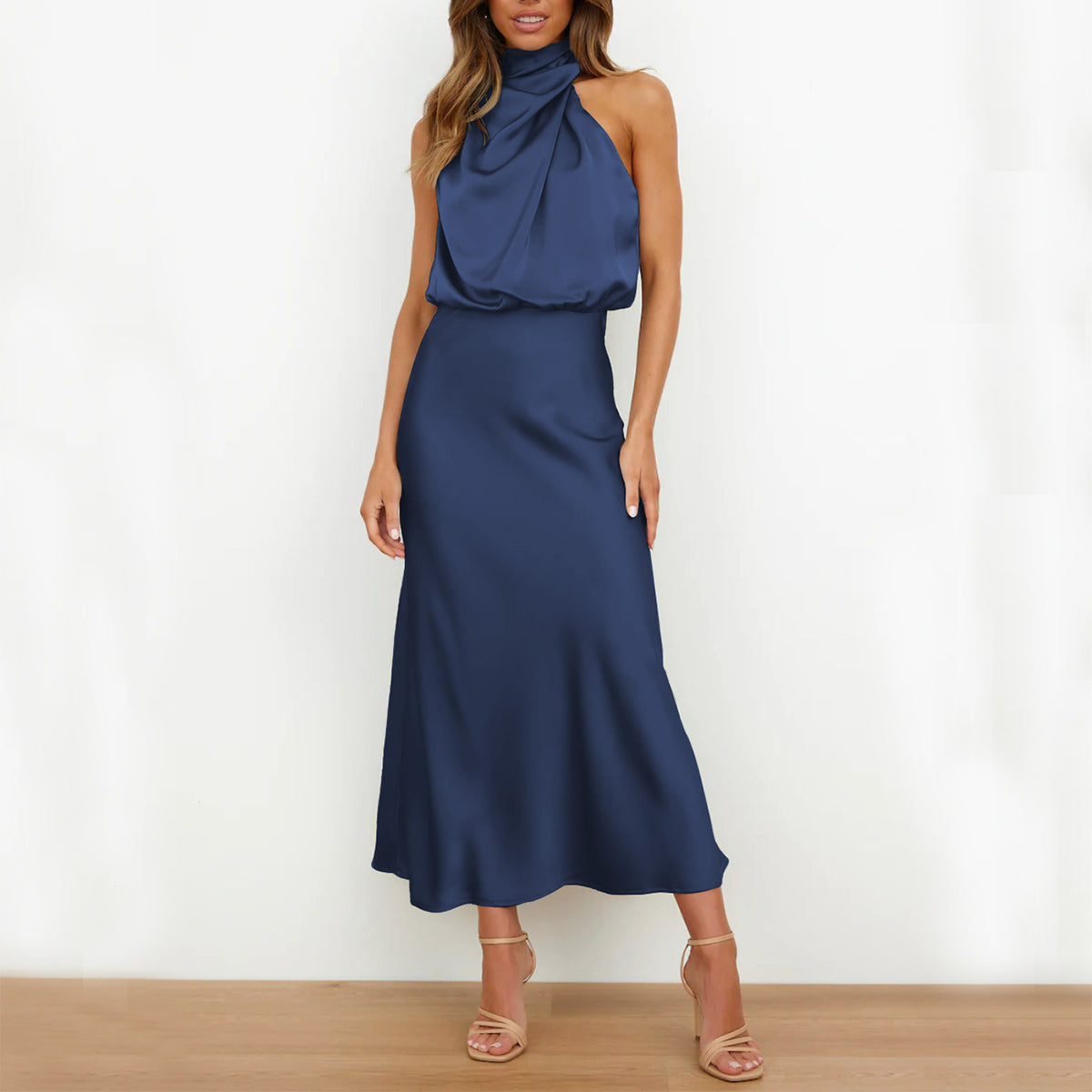 Sleeveless Satin-Effect Statement Dress