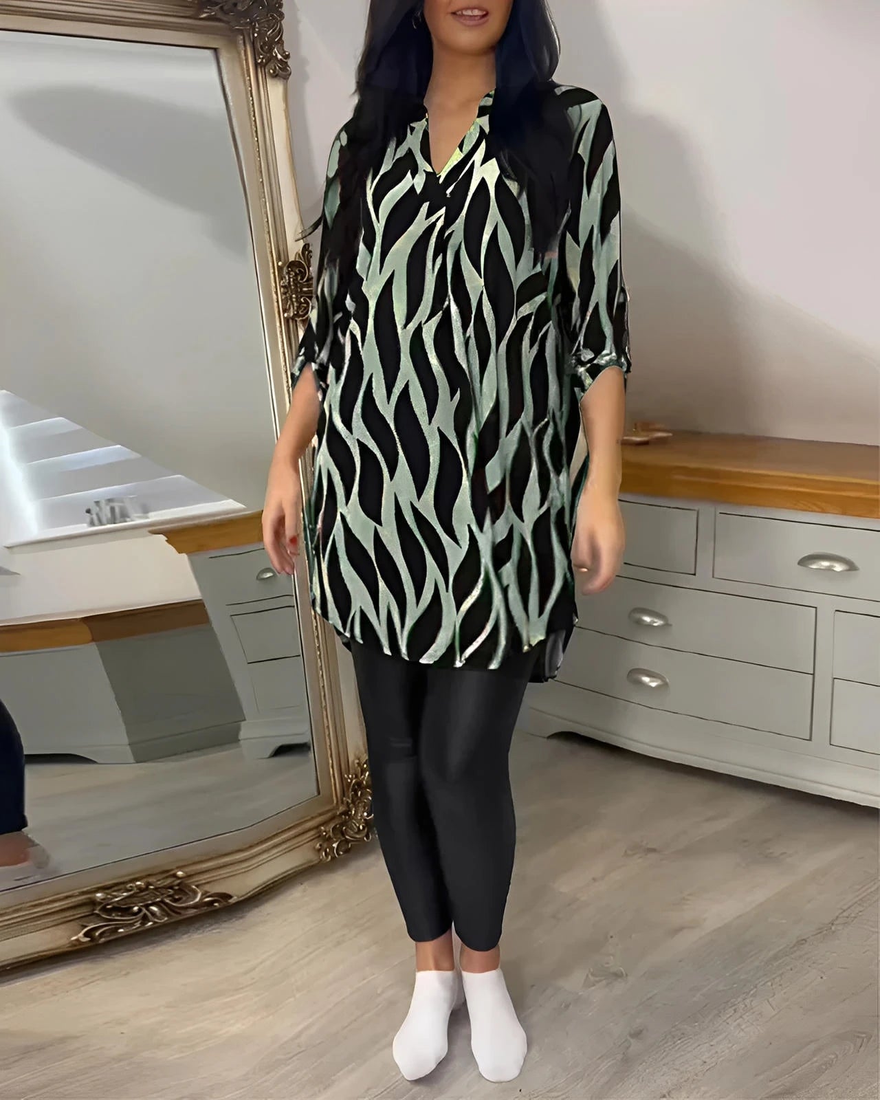 Relaxed Fit Women’s Blouse with V-Neck & Short Sleeves