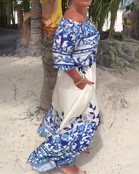 One-Shoulder Printed Resort Dress with Flowy Silhouette