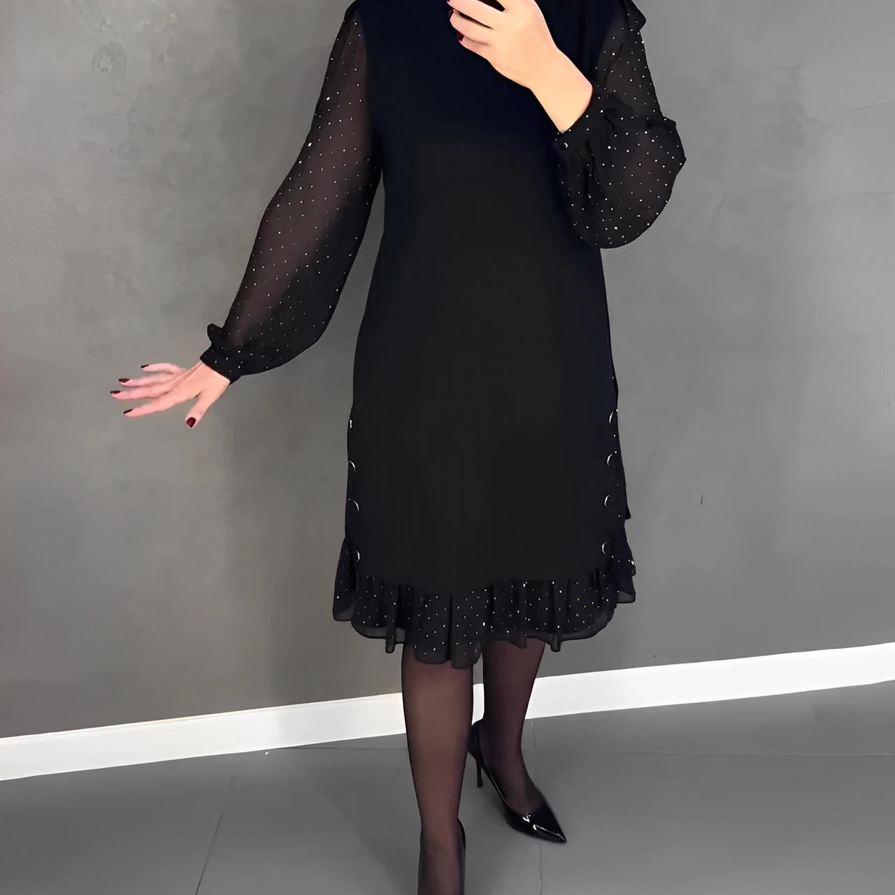 Long Sleeve Elegant Dress with Transparent Sleeves