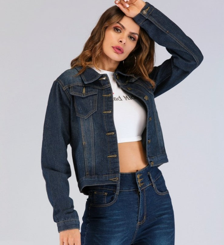 Slim Denim Jacket – Short, Loose-Fit Stylish Outerwear