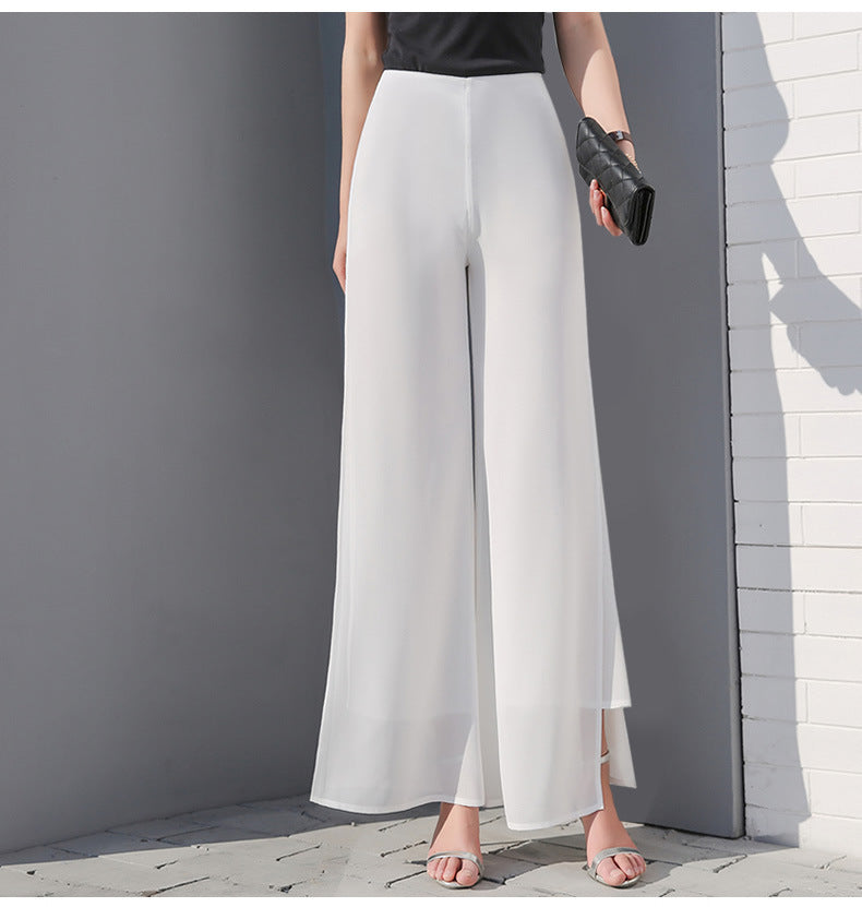 Wide-Leg Chiffon High-Waist Pants