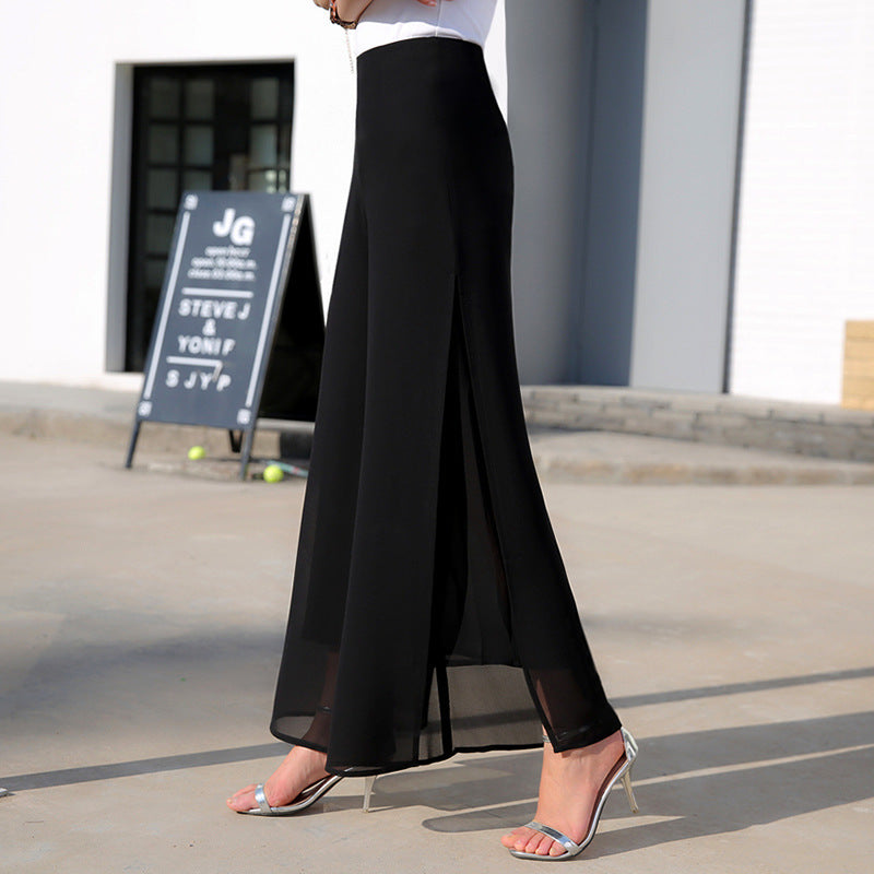 Wide-Leg Chiffon High-Waist Pants