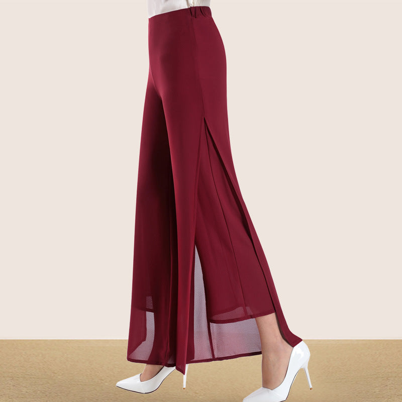 Wide-Leg Chiffon High-Waist Pants