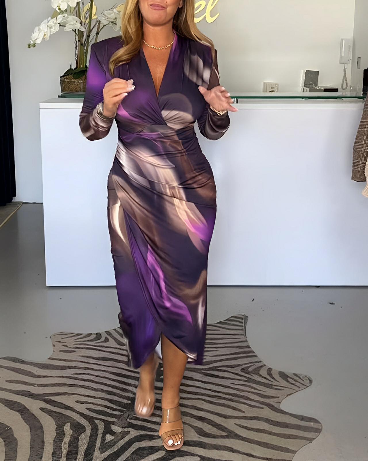 ELEGANT V-NECK SLIT MAXI DRESS