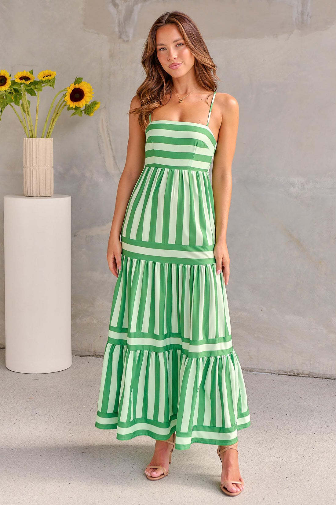 Summer Striped Suspender Maxi Dress