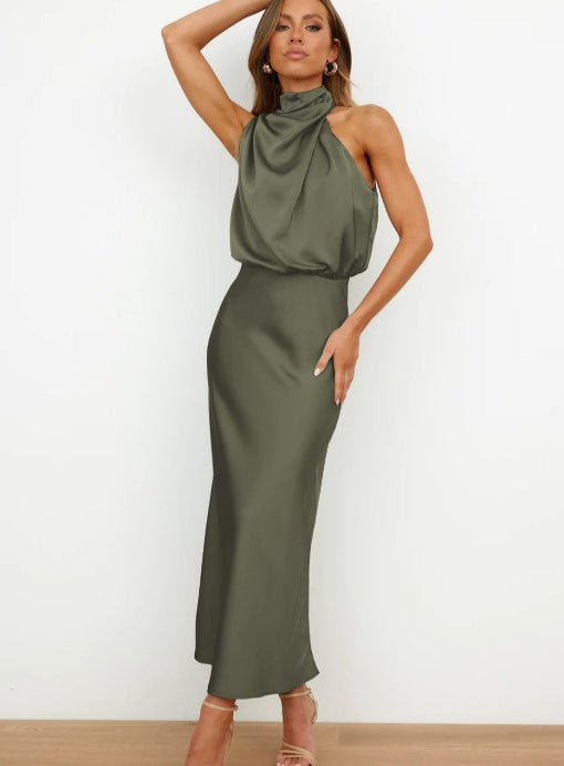 Sleeveless Satin-Effect Statement Dress