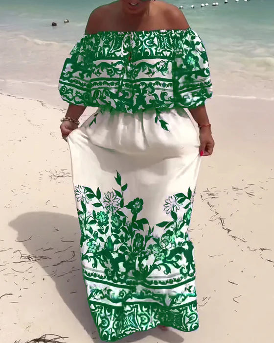 One-Shoulder Printed Resort Dress with Flowy Silhouette